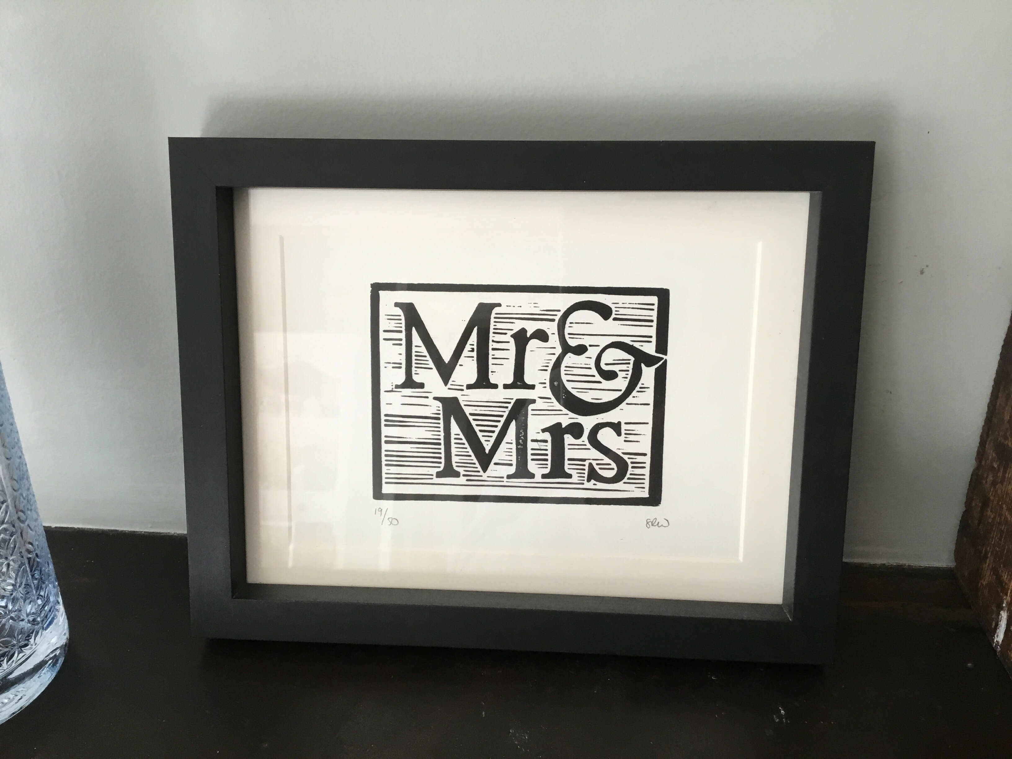 Mr & Mrs Framed Lino Cut Print