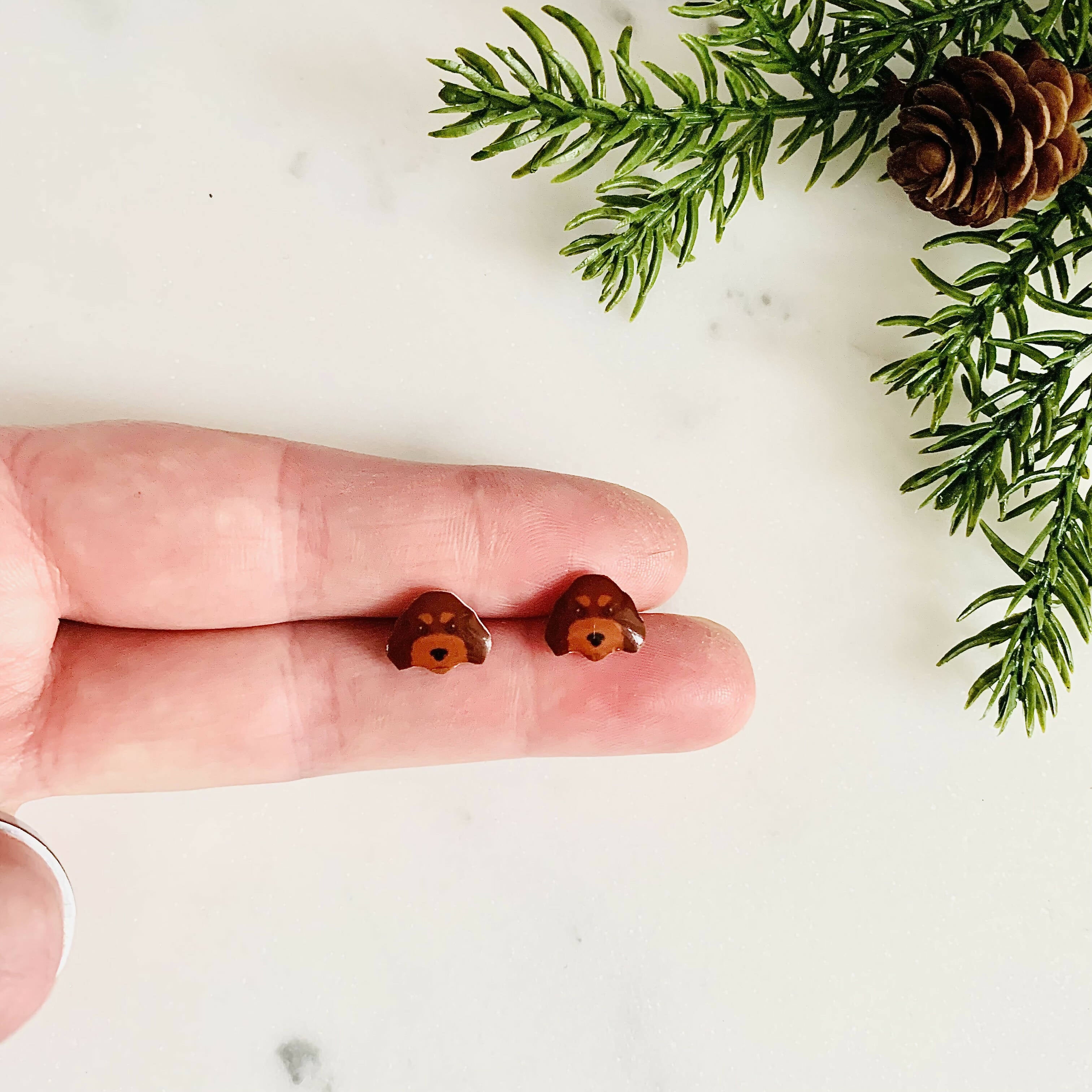 Brown & Tan Cockapoo Stud earrings