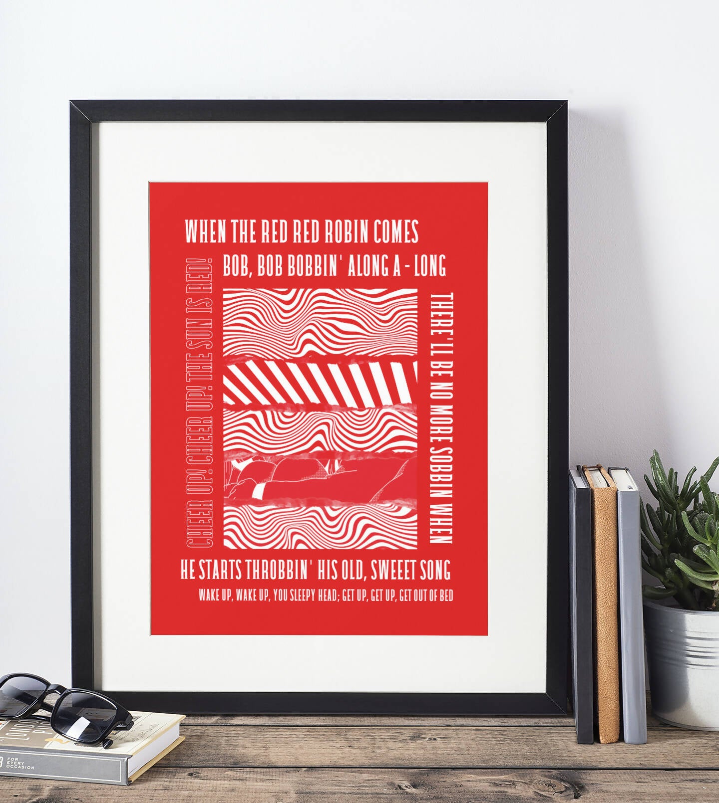 Hull KR Art Print RED RED ROBIN LYRICS Design in Red