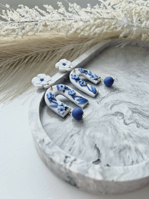 Blue China No. 4 - Handmade Polymer Clay Earrings