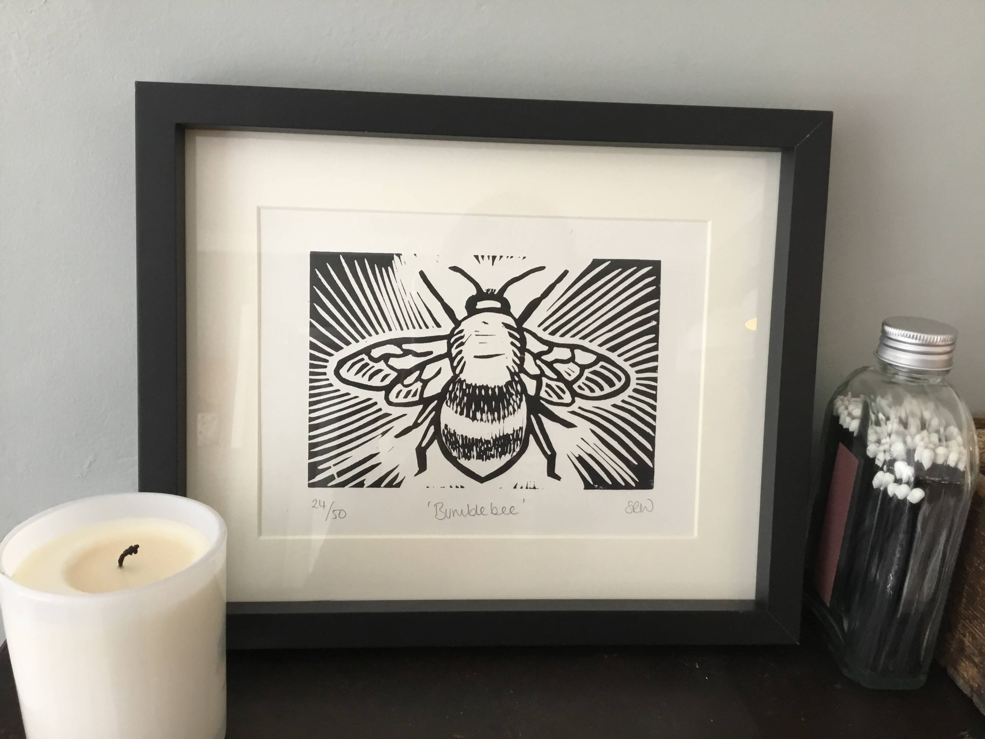 Bumblebee Framed Lino Cut Print