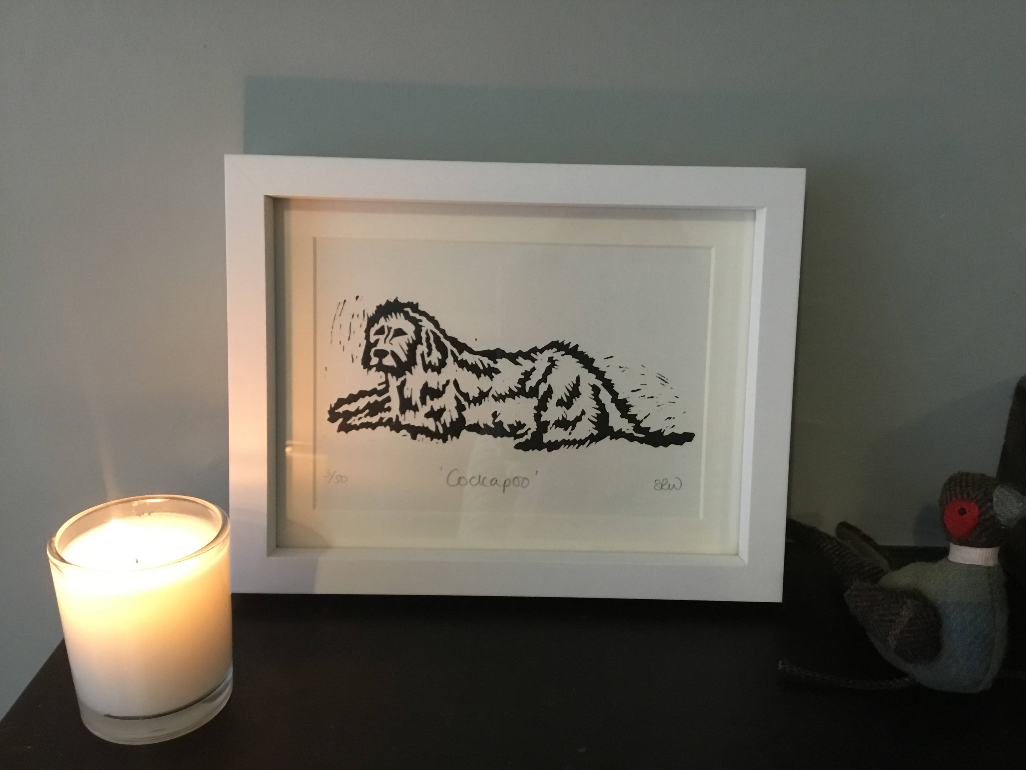 Cockapoo Framed Lino Cut Print