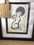Moon Gazing Hare Framed Lino Cut Print