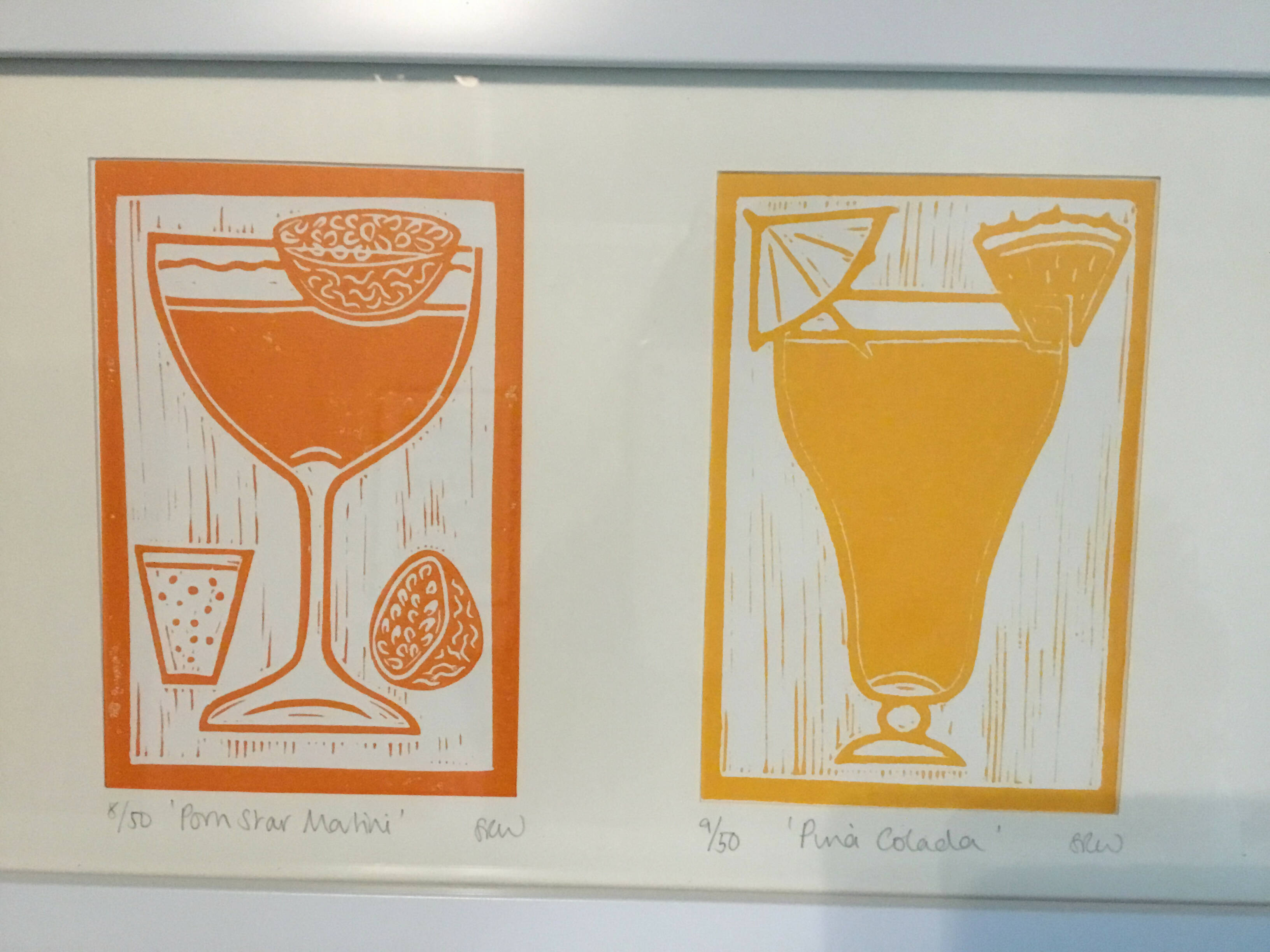 A Time for Cocktails Framed Lino Cut Print