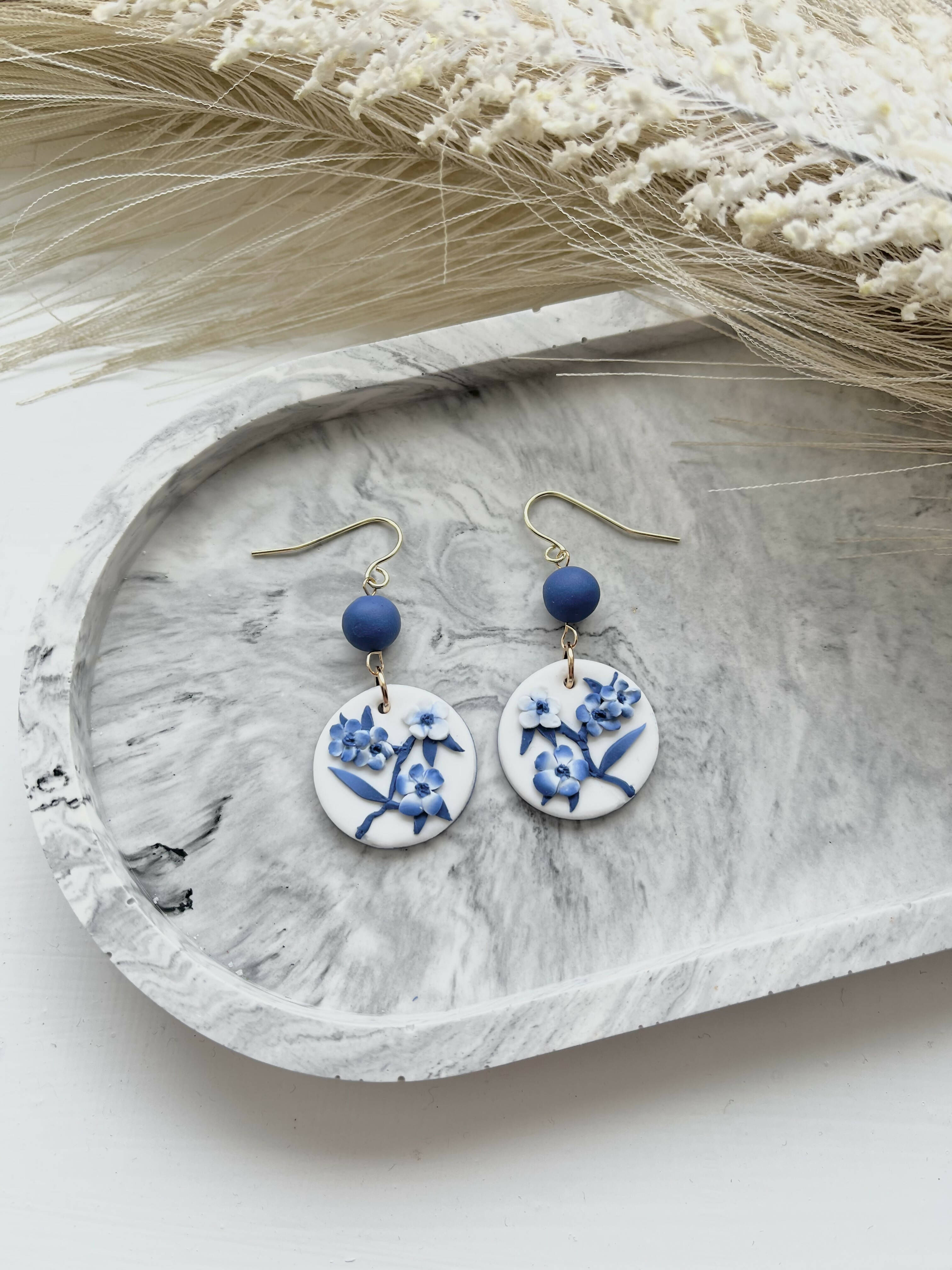 Blue China No. 2 - Handmade Polymer Clay Earrings