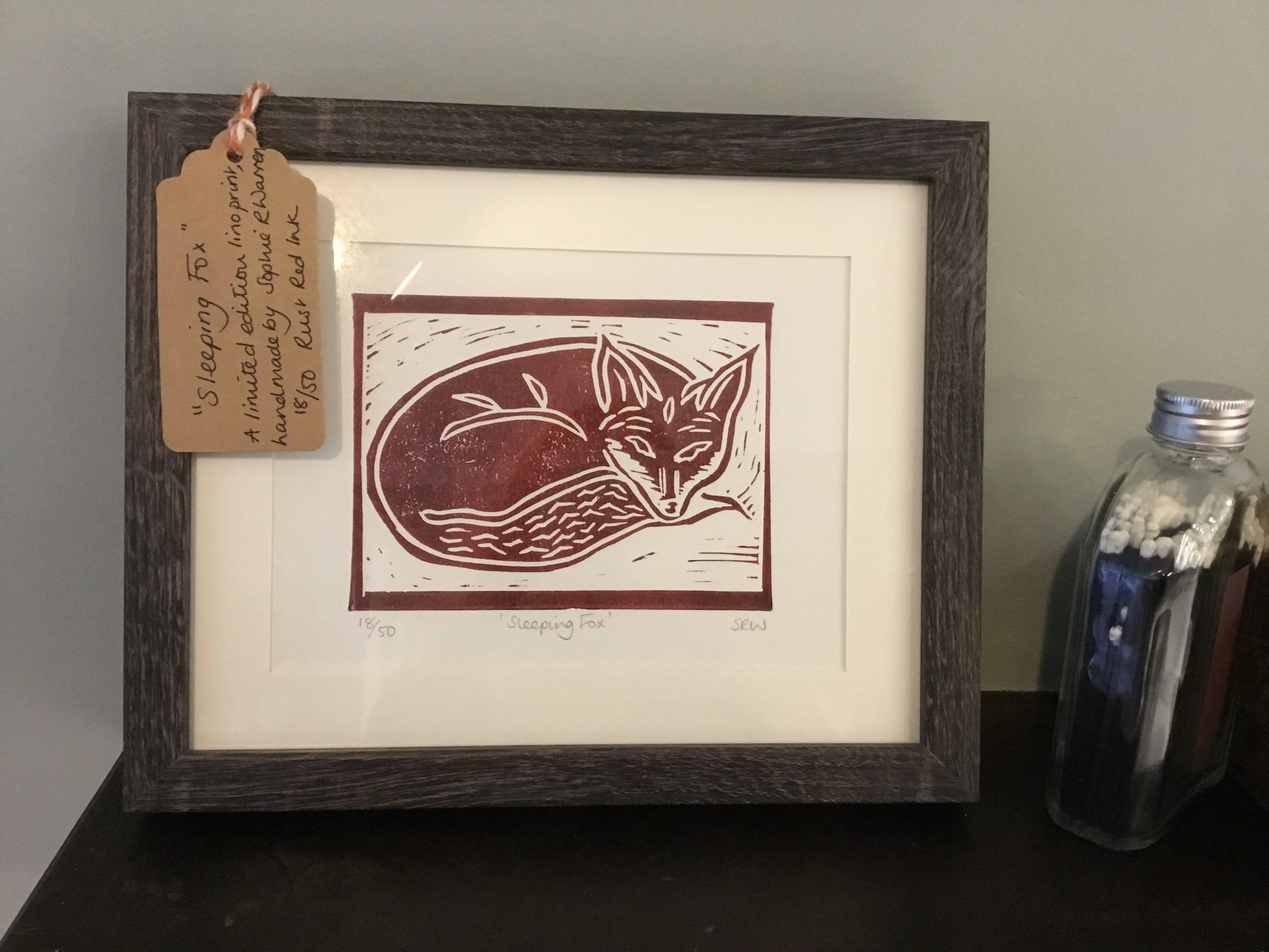 Sleeping Fox Framed Lino Cut Print