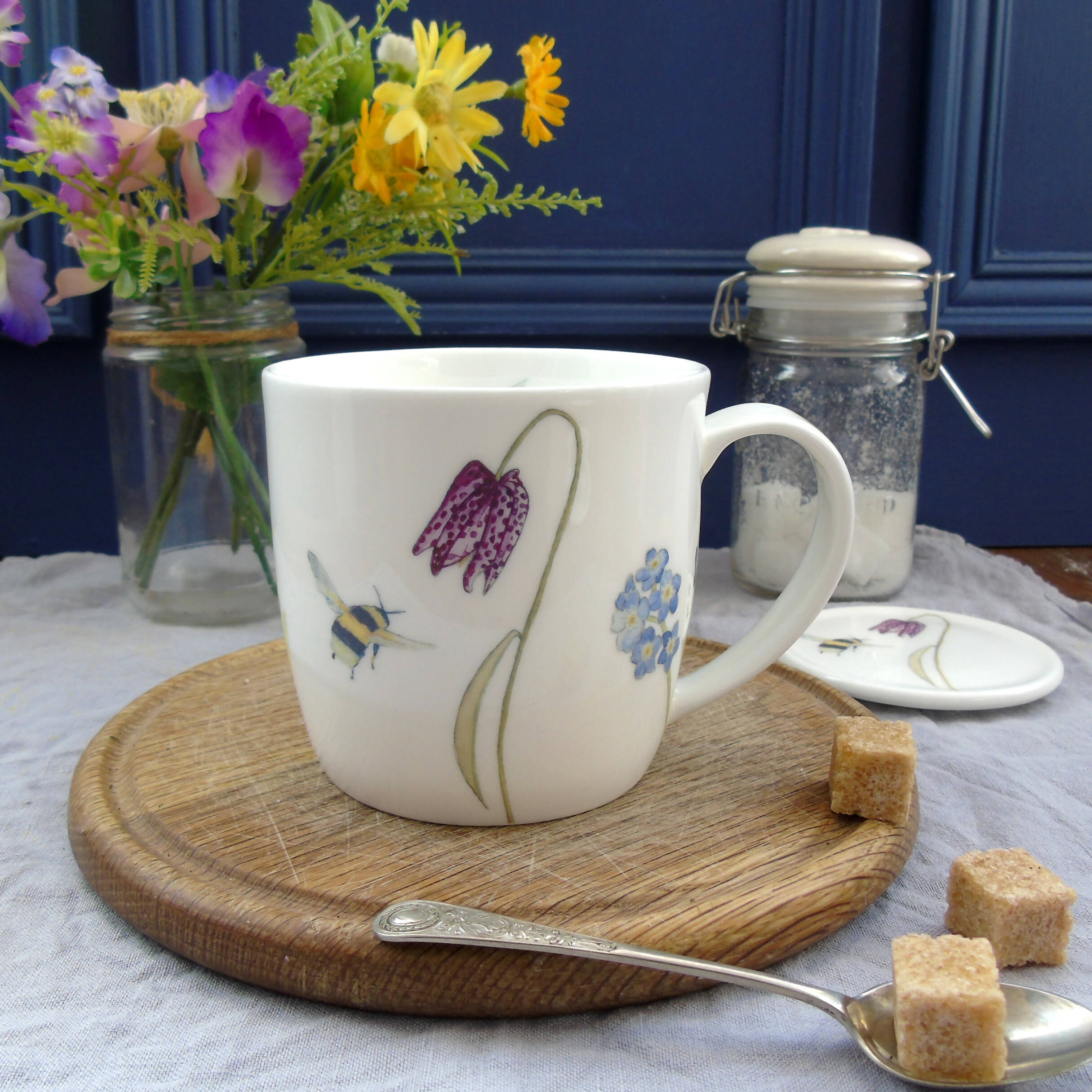 Fine Bone China Spring Flower and Bee Mug