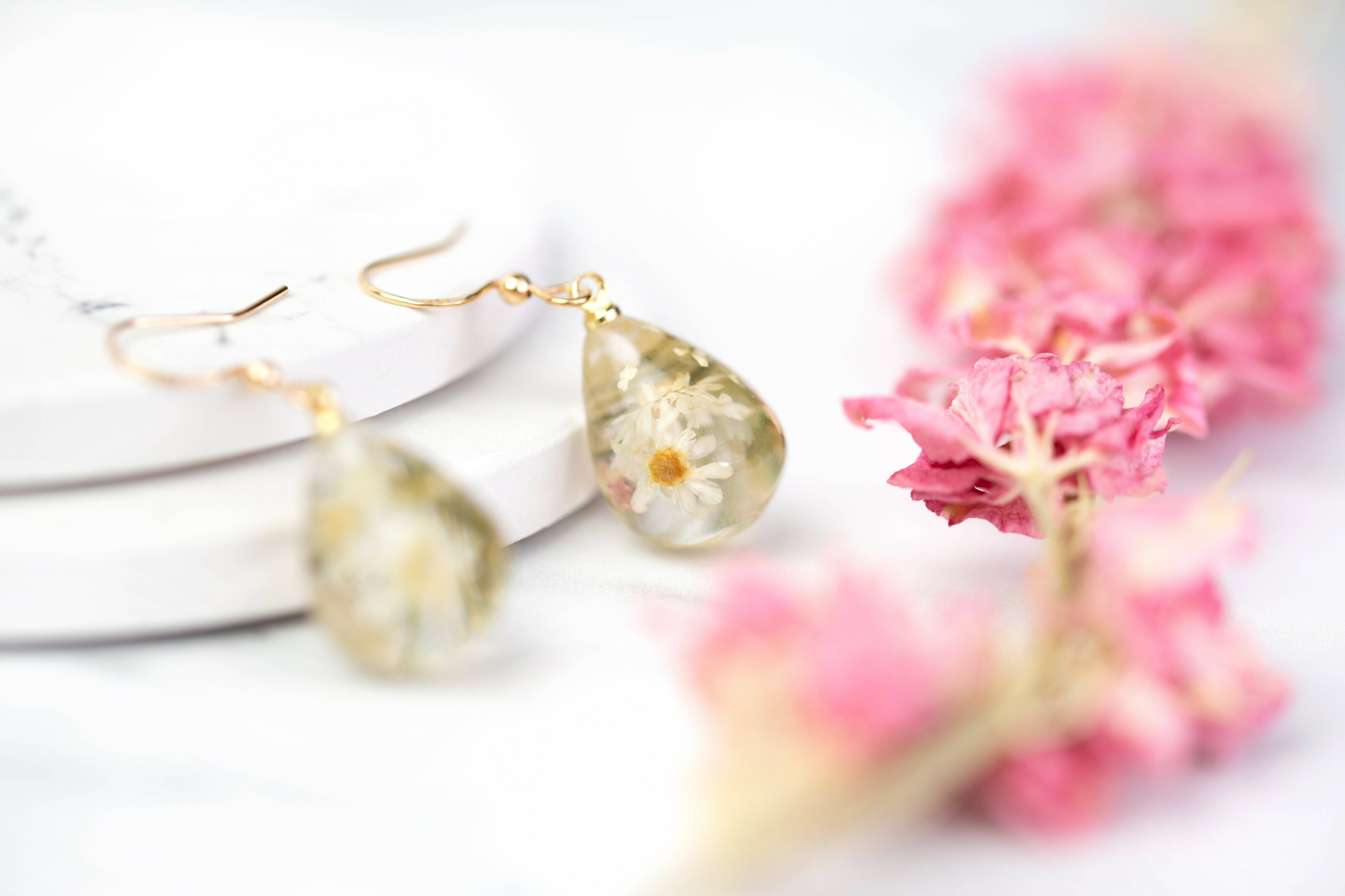 Chamomile Teardrop Earrings Gold Plated