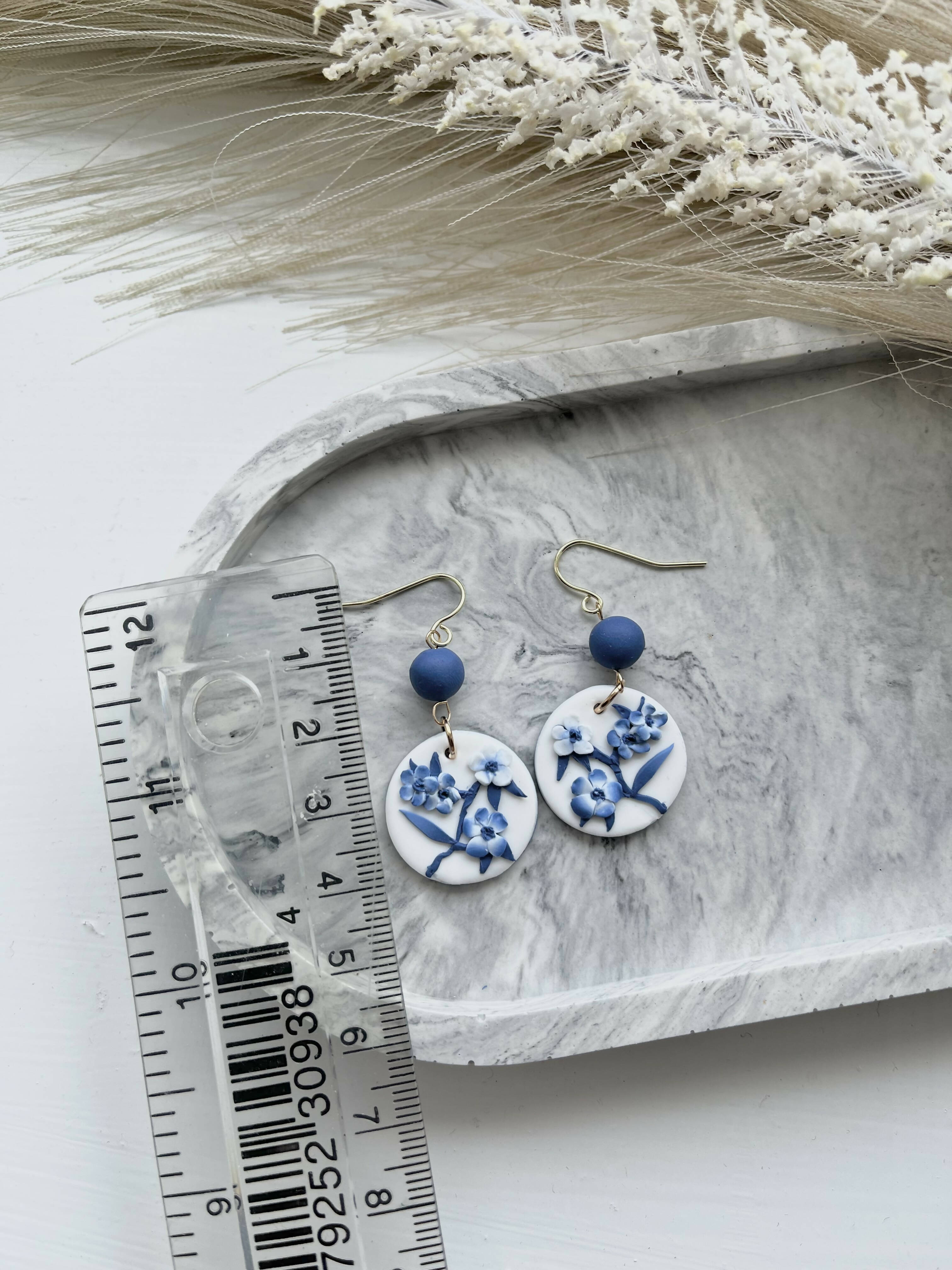 Blue China No. 2 - Handmade Polymer Clay Earrings