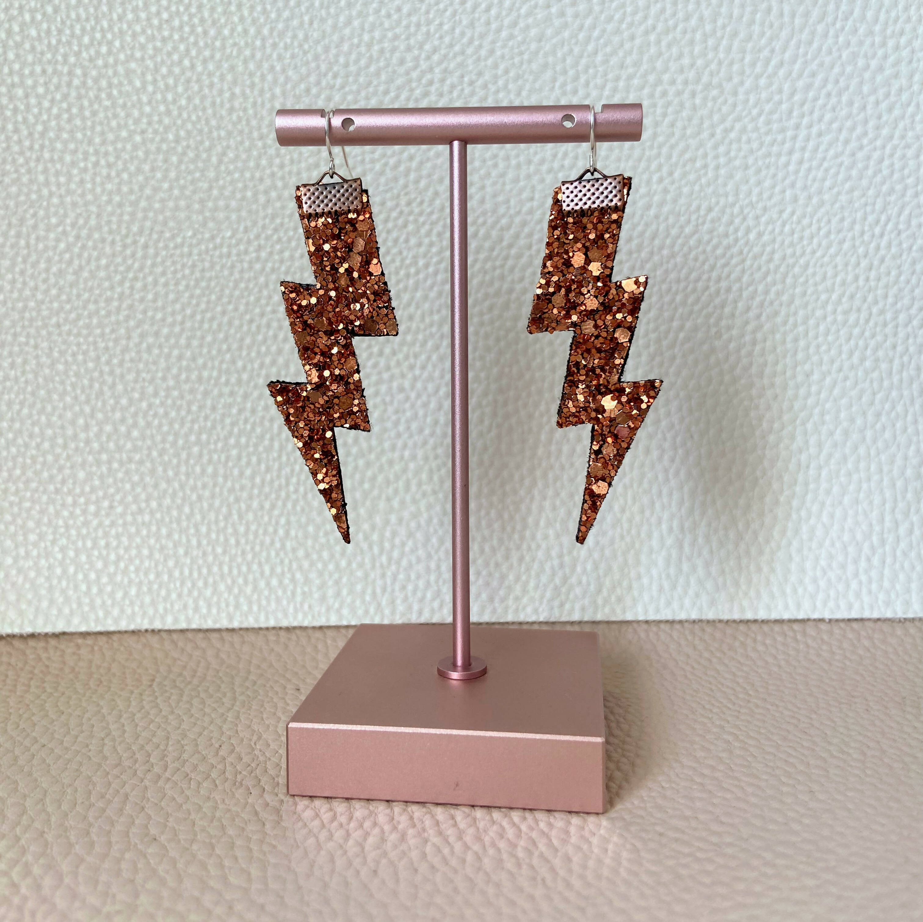 Flash Lightning Bolt Earrings in Copper Glitter