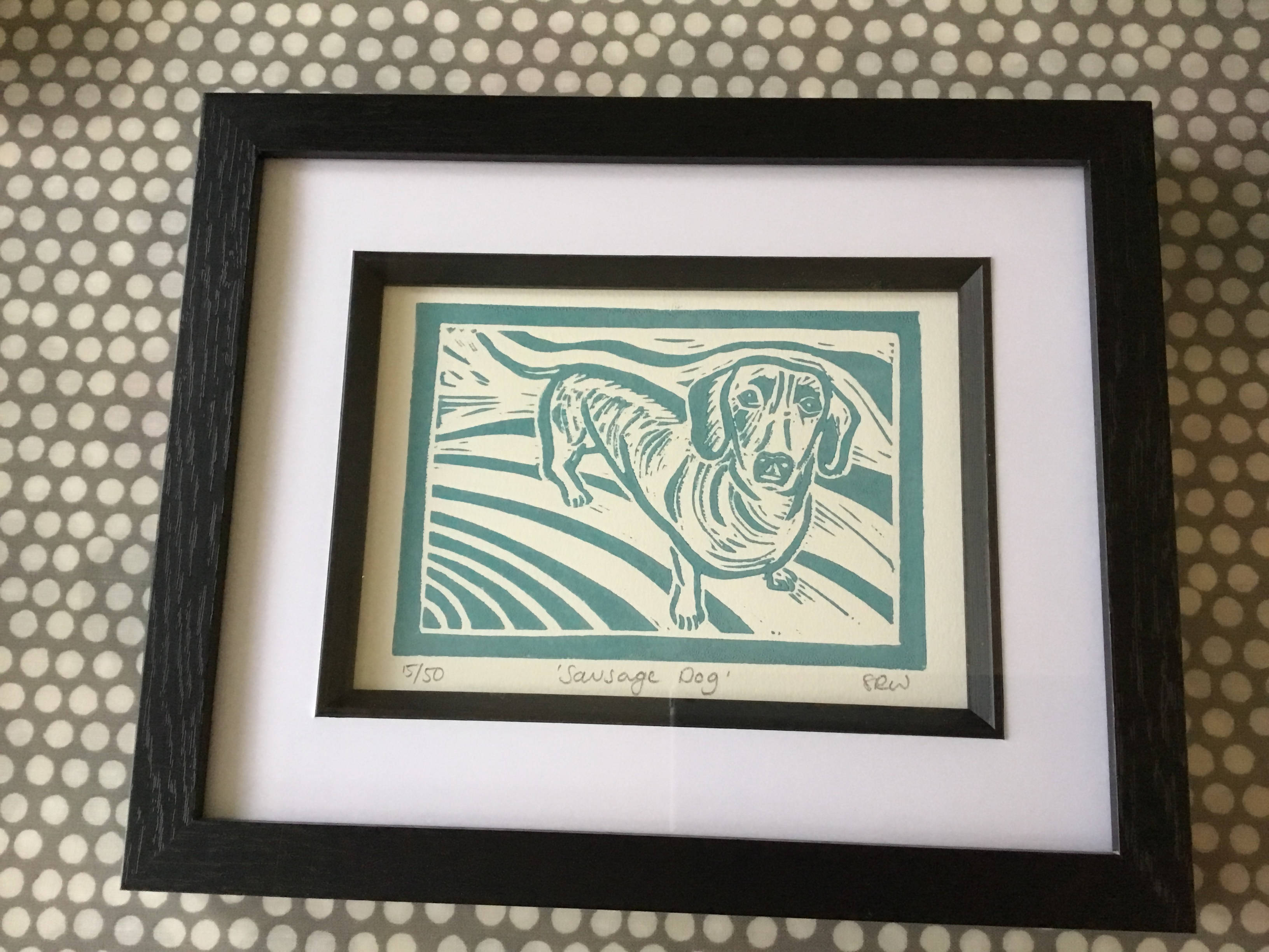 Sausage Dog Framed Lino Cut Print