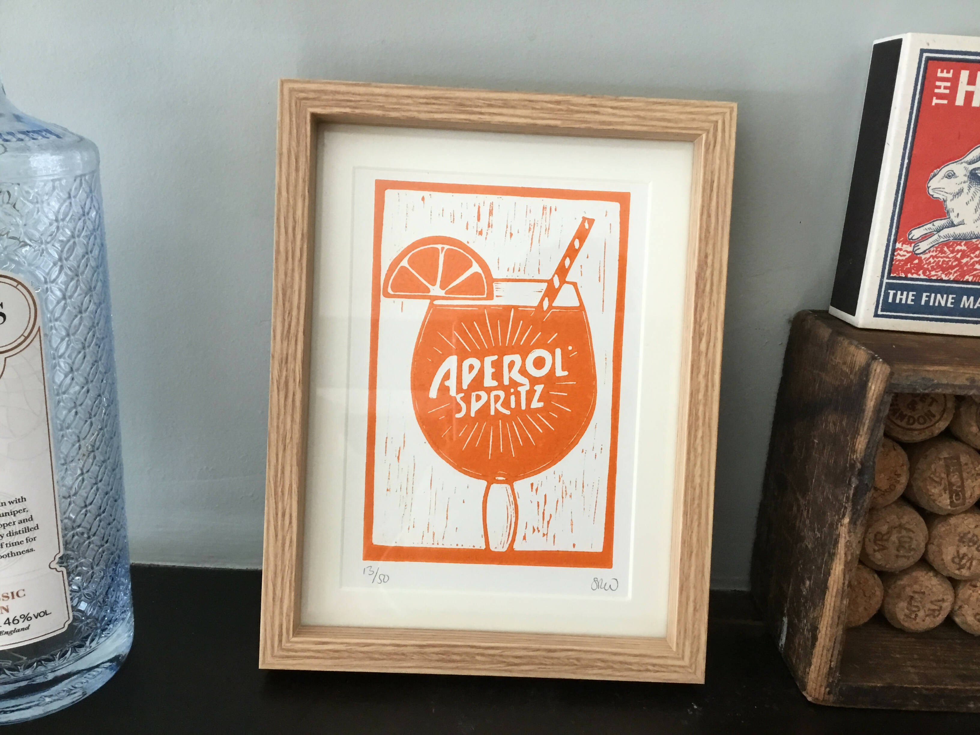 Aperol Drink Framed Lino Cut Print