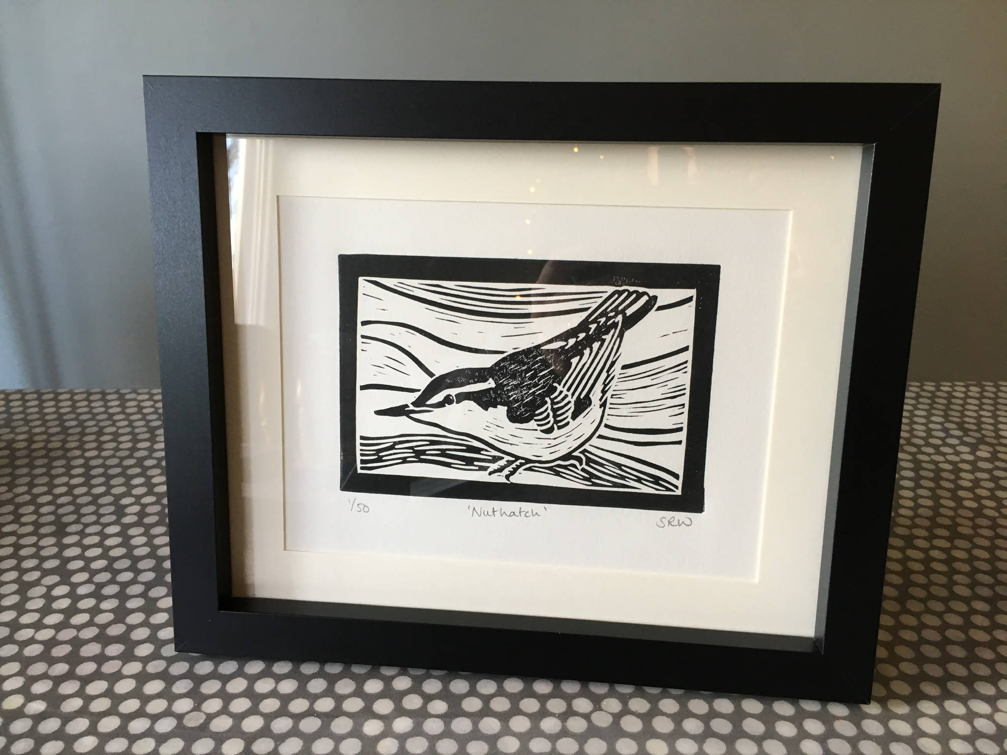 Nuthatch Framed Lino Cut Print