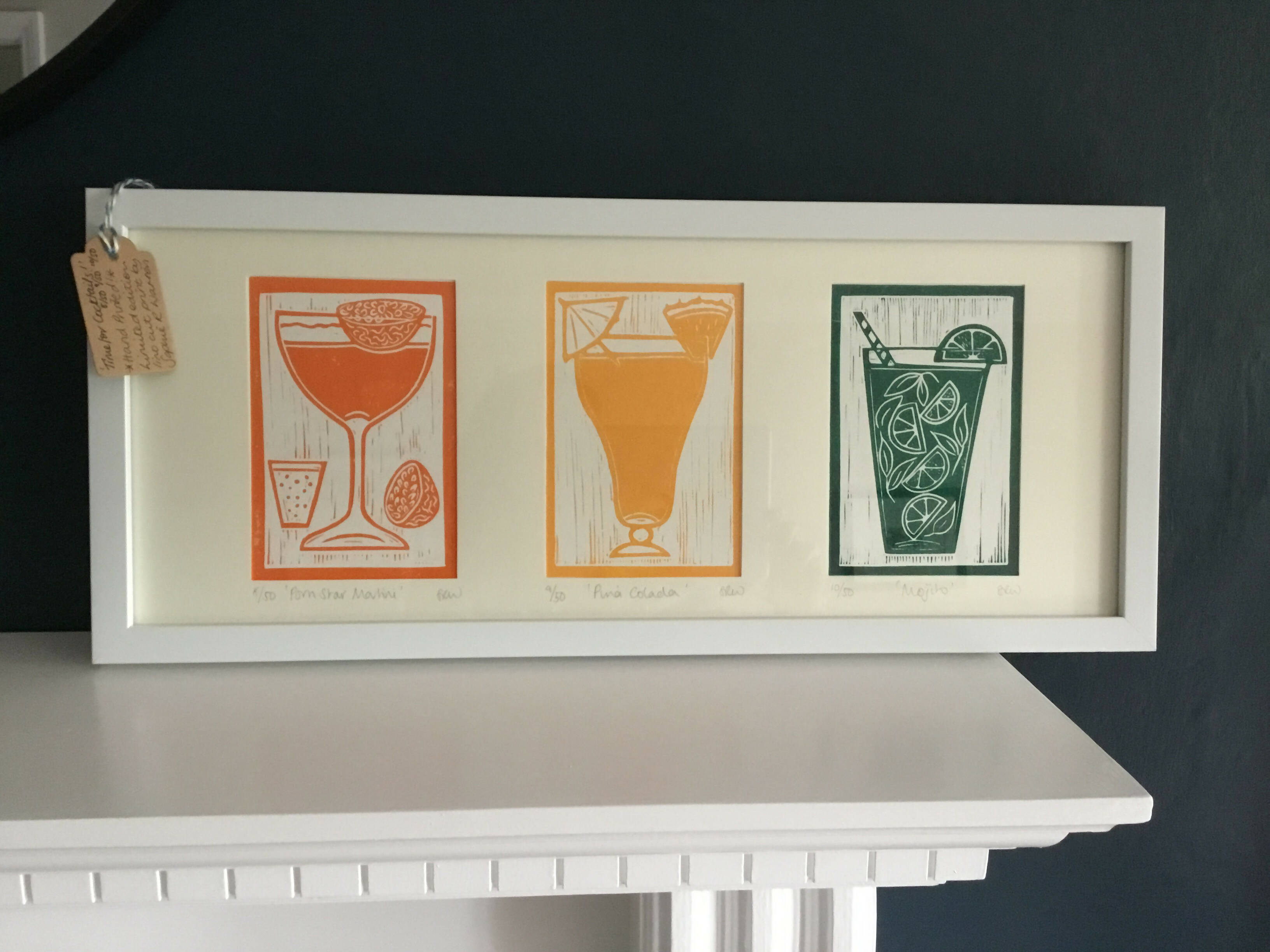 A Time for Cocktails Framed Lino Cut Print