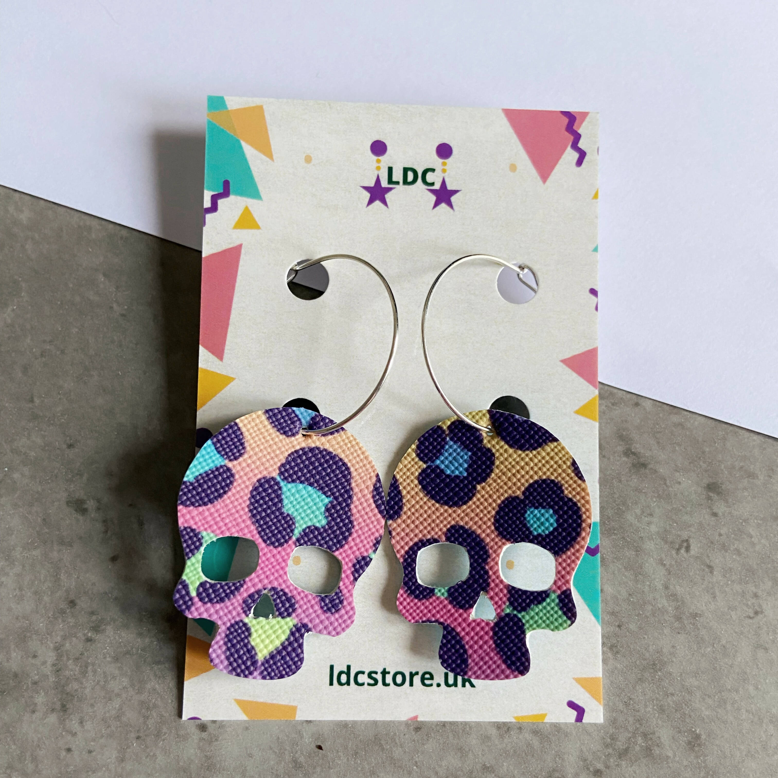 Rainbow Leopard Skull Hoops