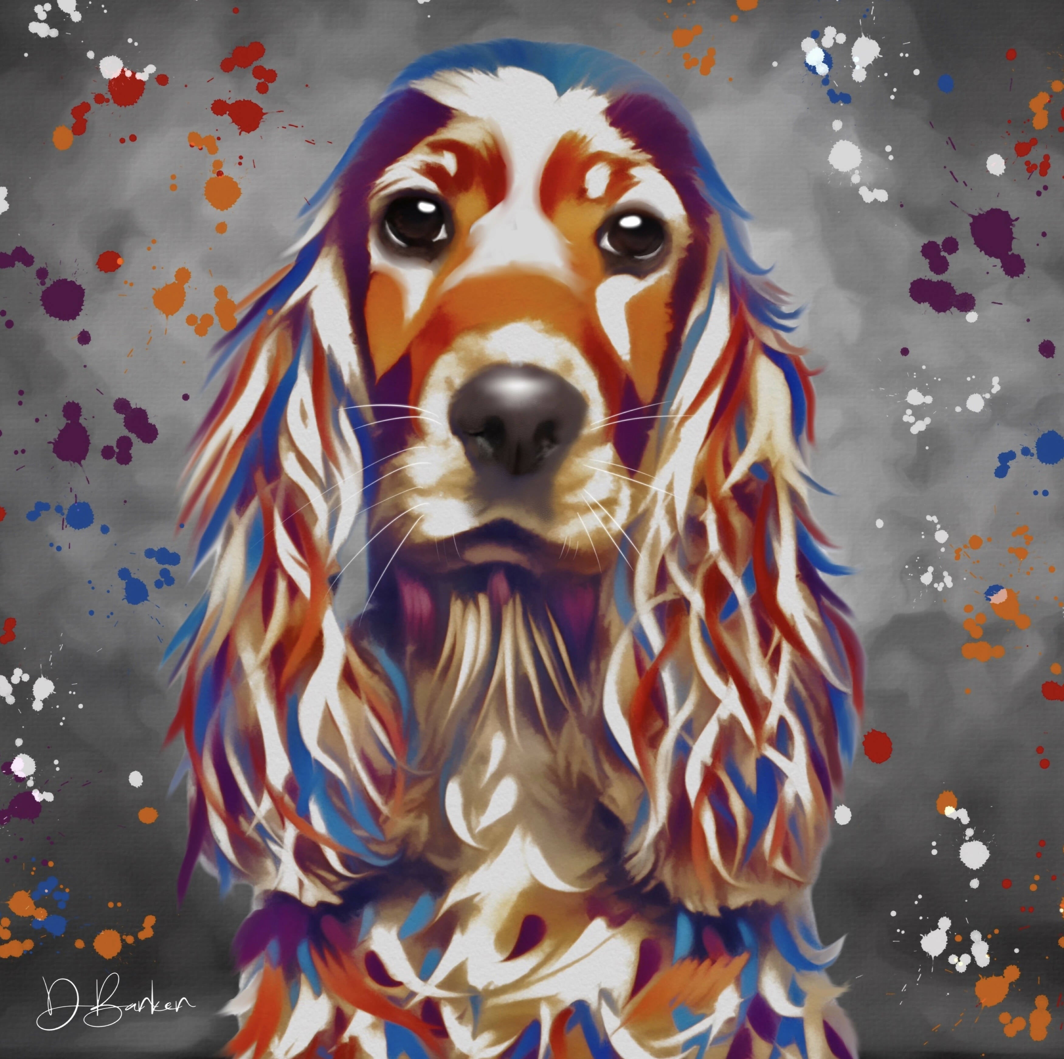 Spaniel Dog Colour Splash Mounted Artwork | Art & Soul