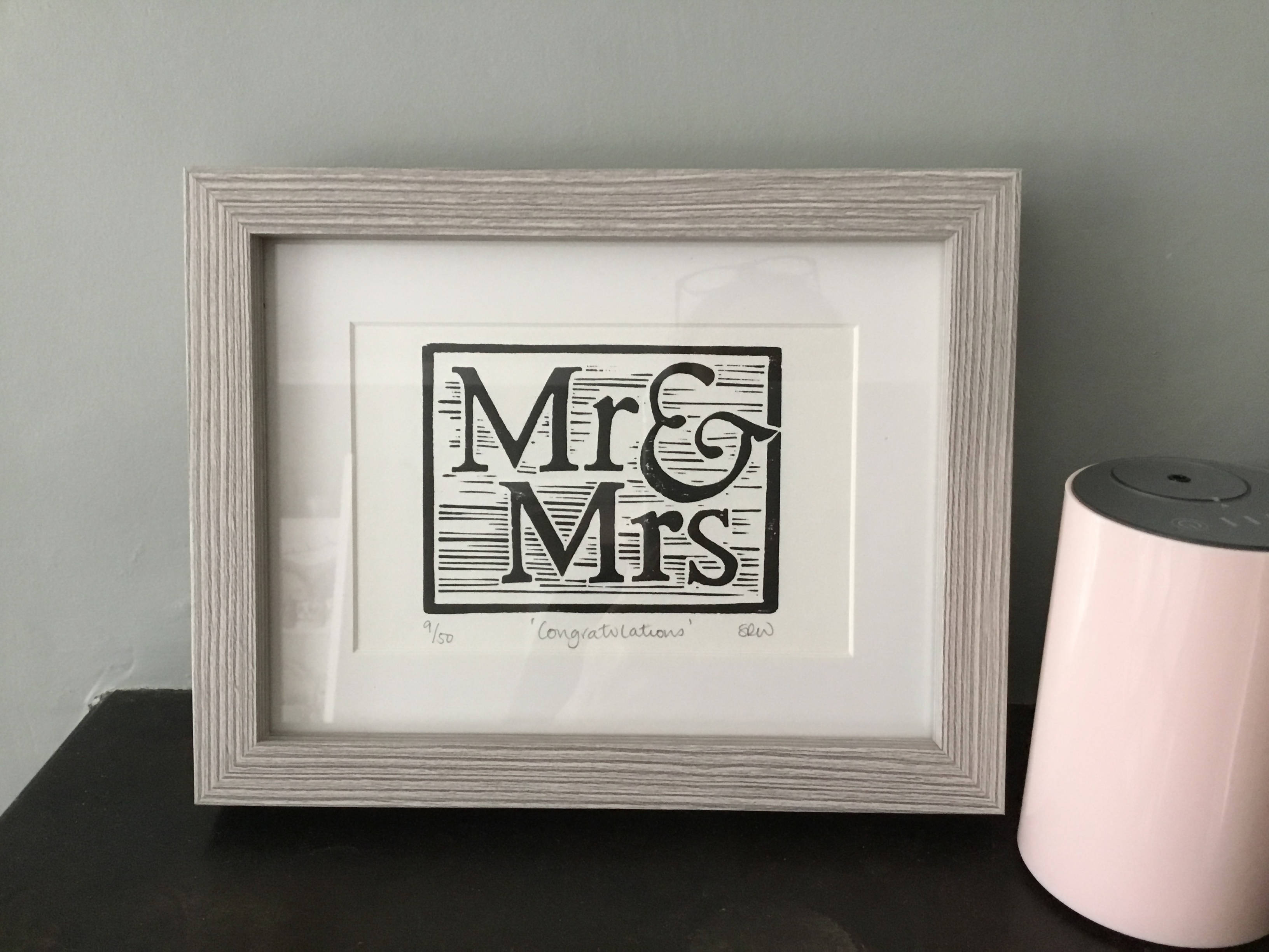Mr & Mrs Framed Lino Cut Print