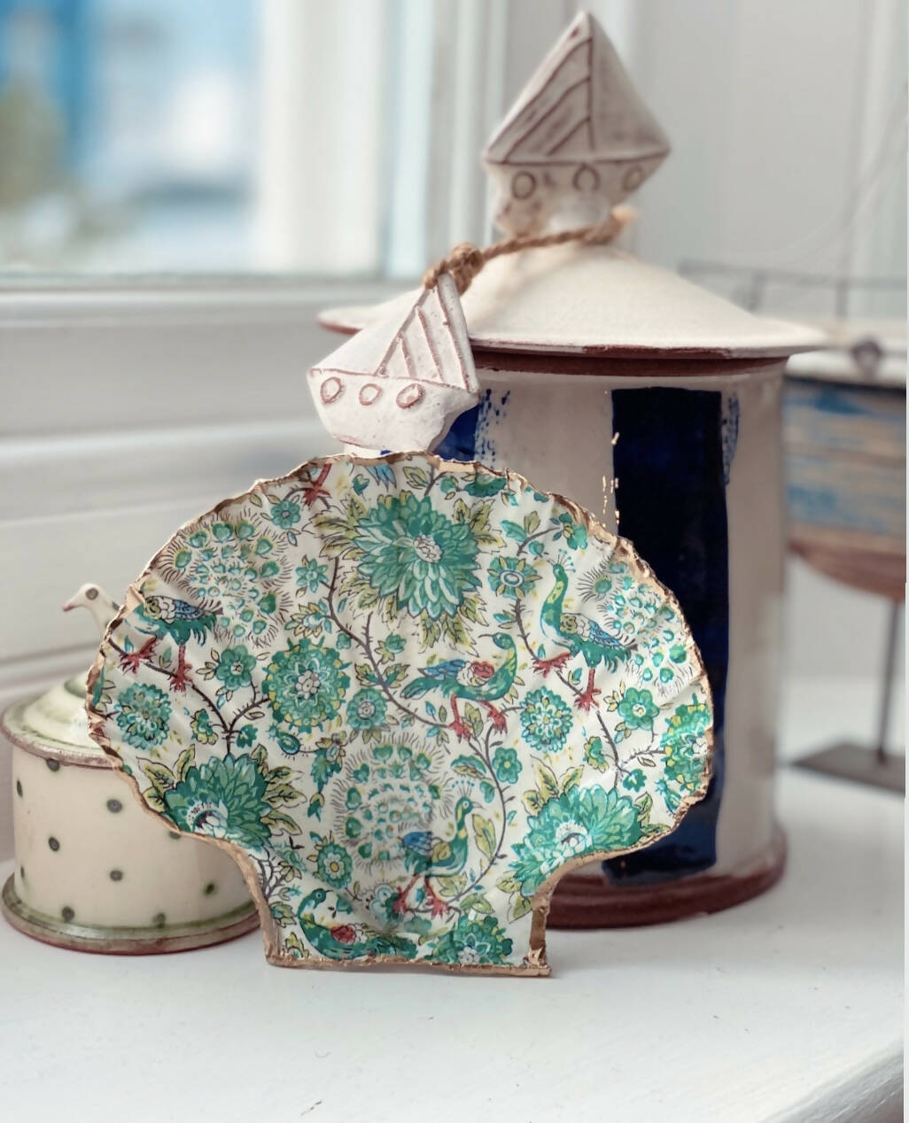 Green Bird Scallop | Handcrafted Shell Décor | Art & Soul