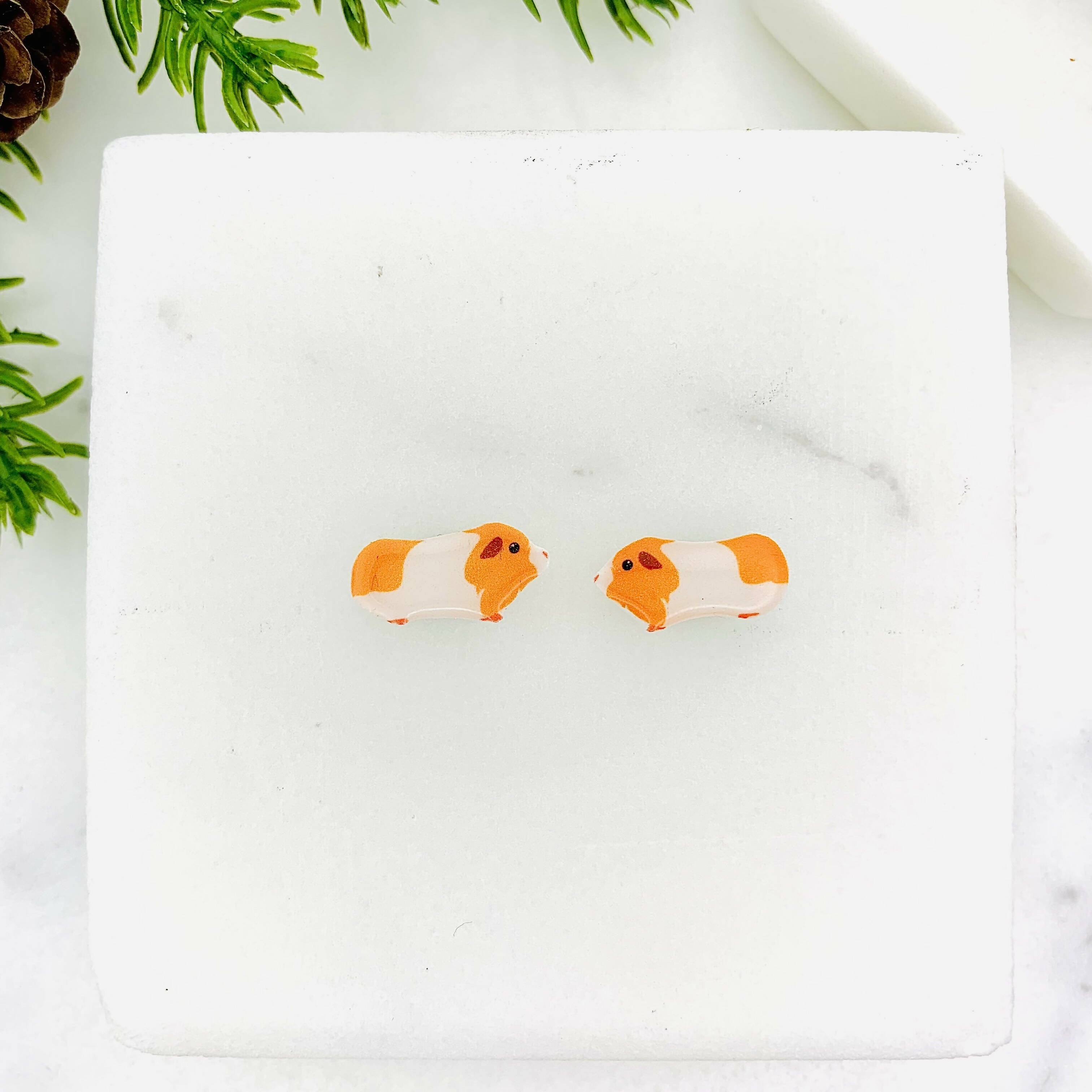 Gold & White Guinea Pig Stud Earrings for Animal Lovers | Art & Soul