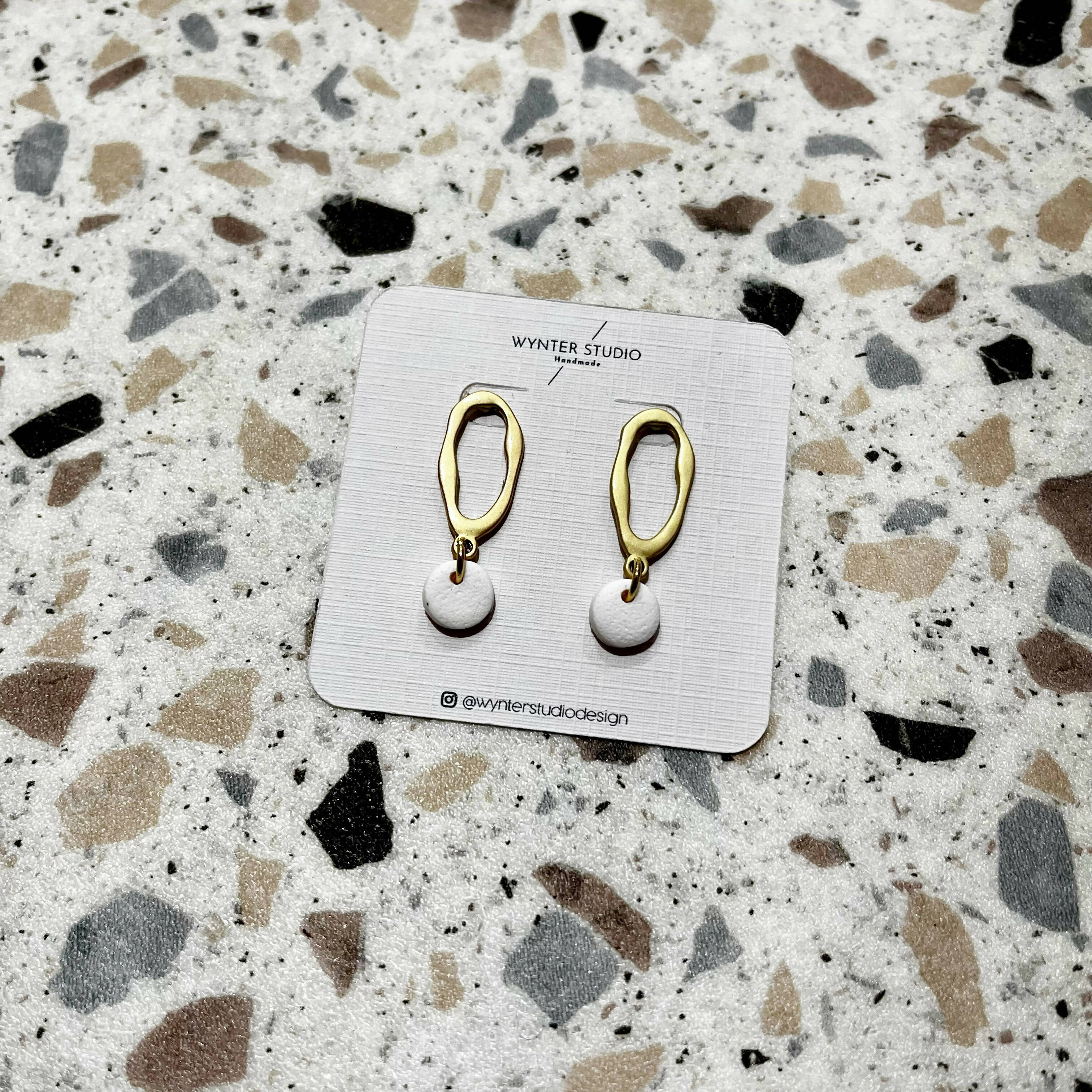 Gold Textured Oval & Clay bead earrings