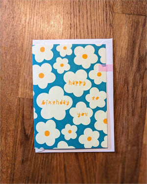 Floral design birthday card - Teal