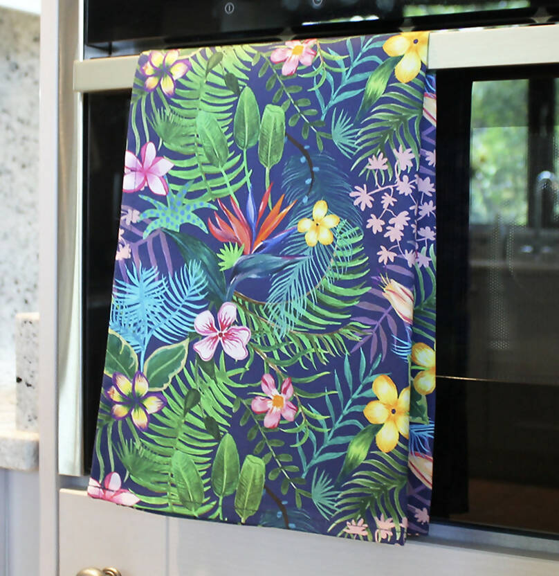 Navy Tropics Tea Towel