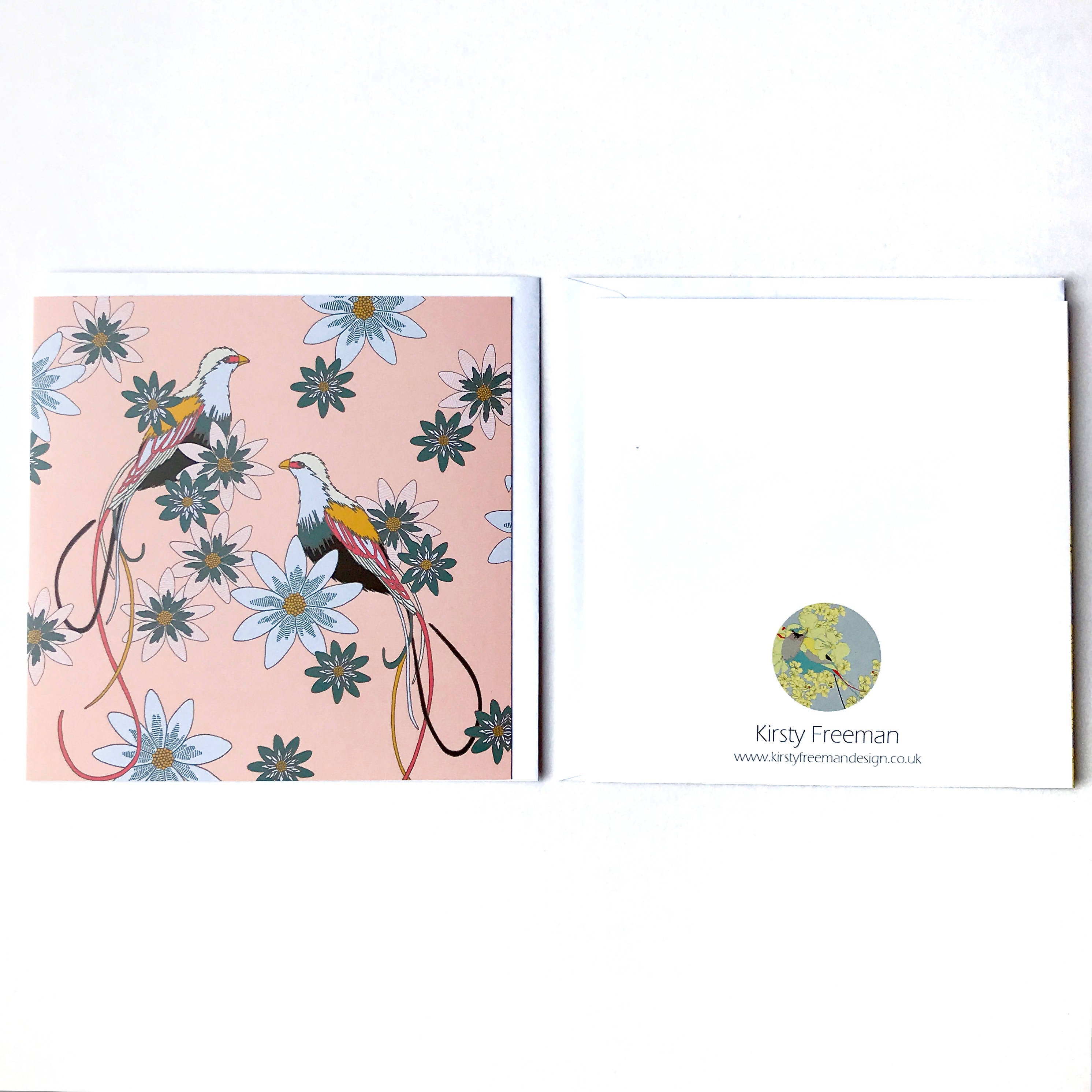 Pretty Pink Birds & Flowers Greetings Card