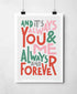 Always & Forever Print | Song Lyric Art | Art & Soul