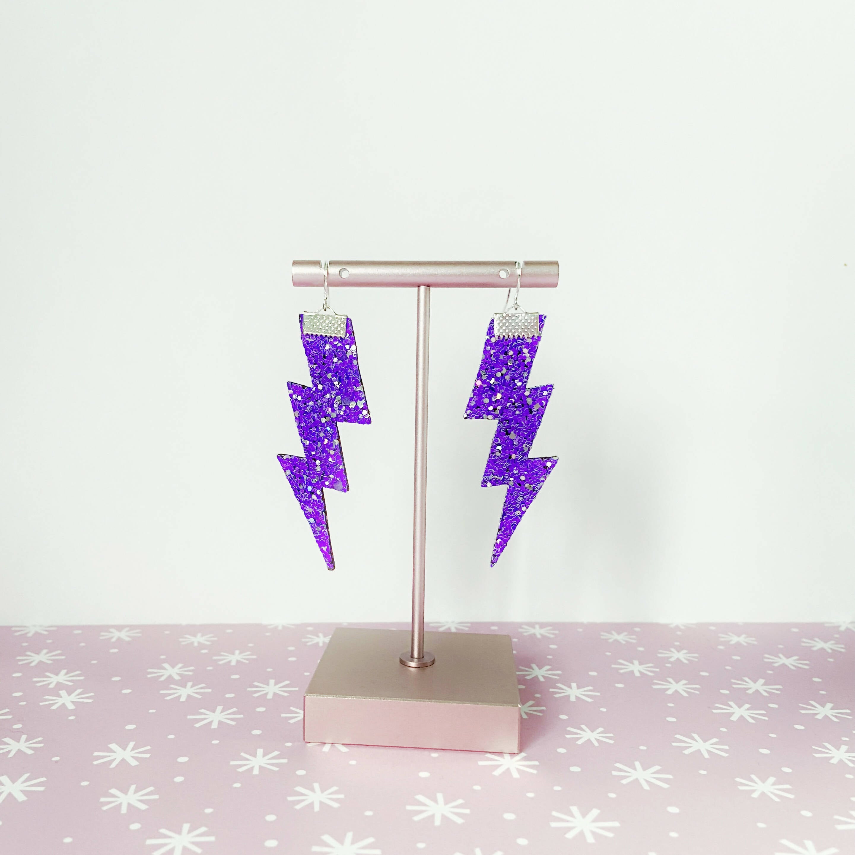 Flash Lightning Bolt Earrings in Dark Purple Glitter