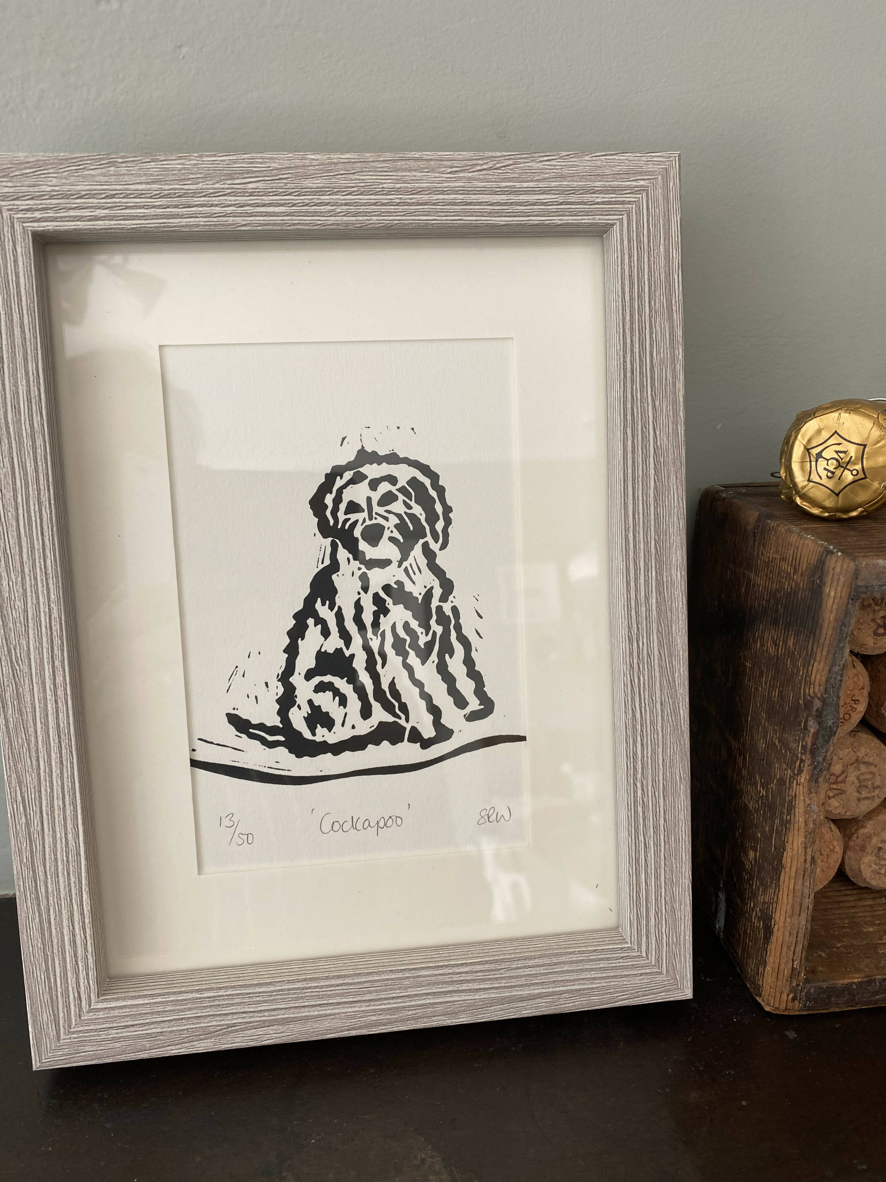 Cockapoo Framed Lino Cut Print