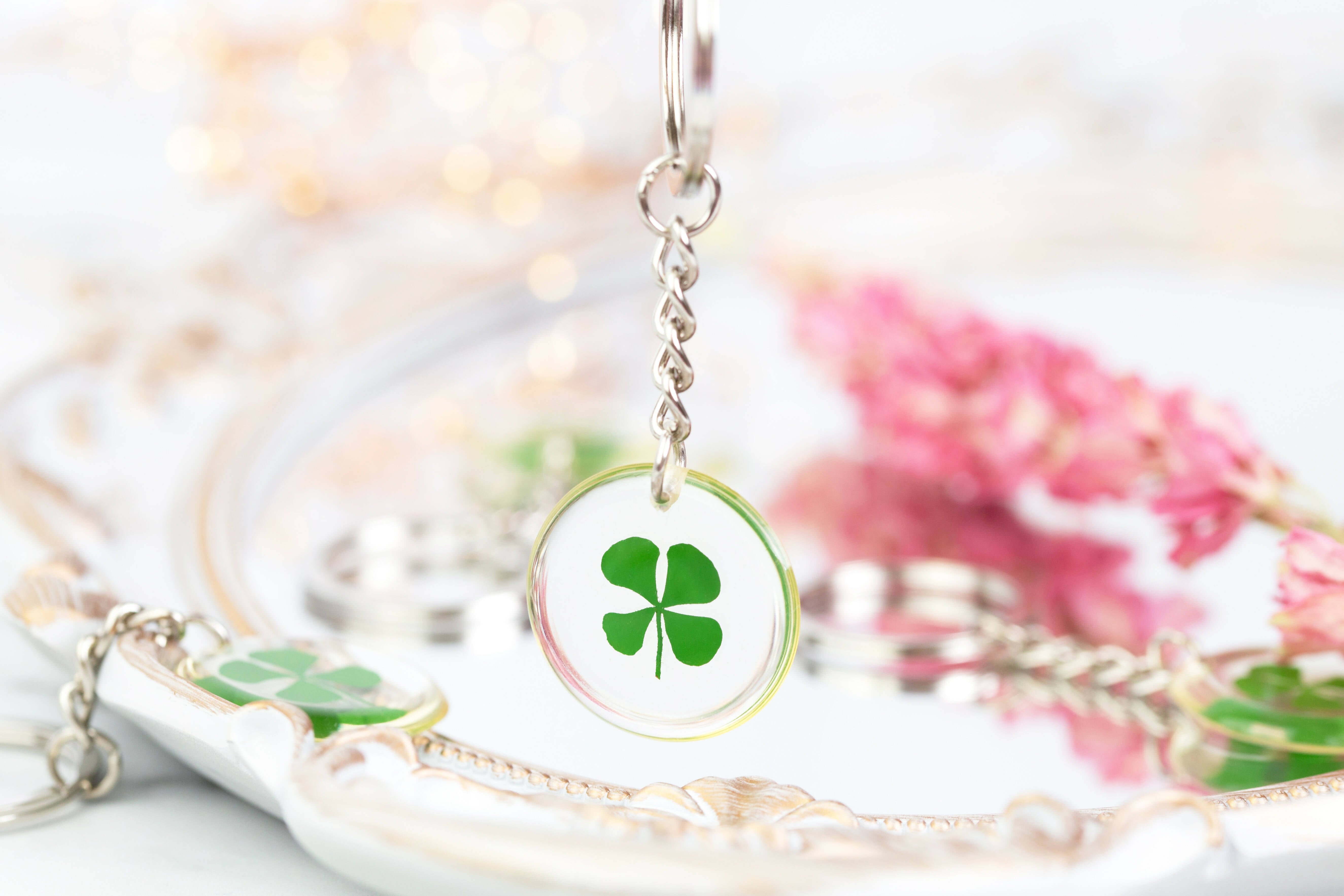 Real Pressed Four Leaf Clover Keyring for Good Luck | Art & Soul