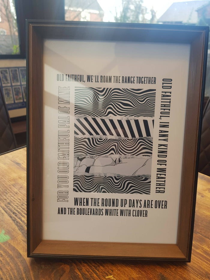 Hull FC 'Old Faithful' Lyrics - A4 Art Print in BLACK or WHITE - with a Black & Brown Frame