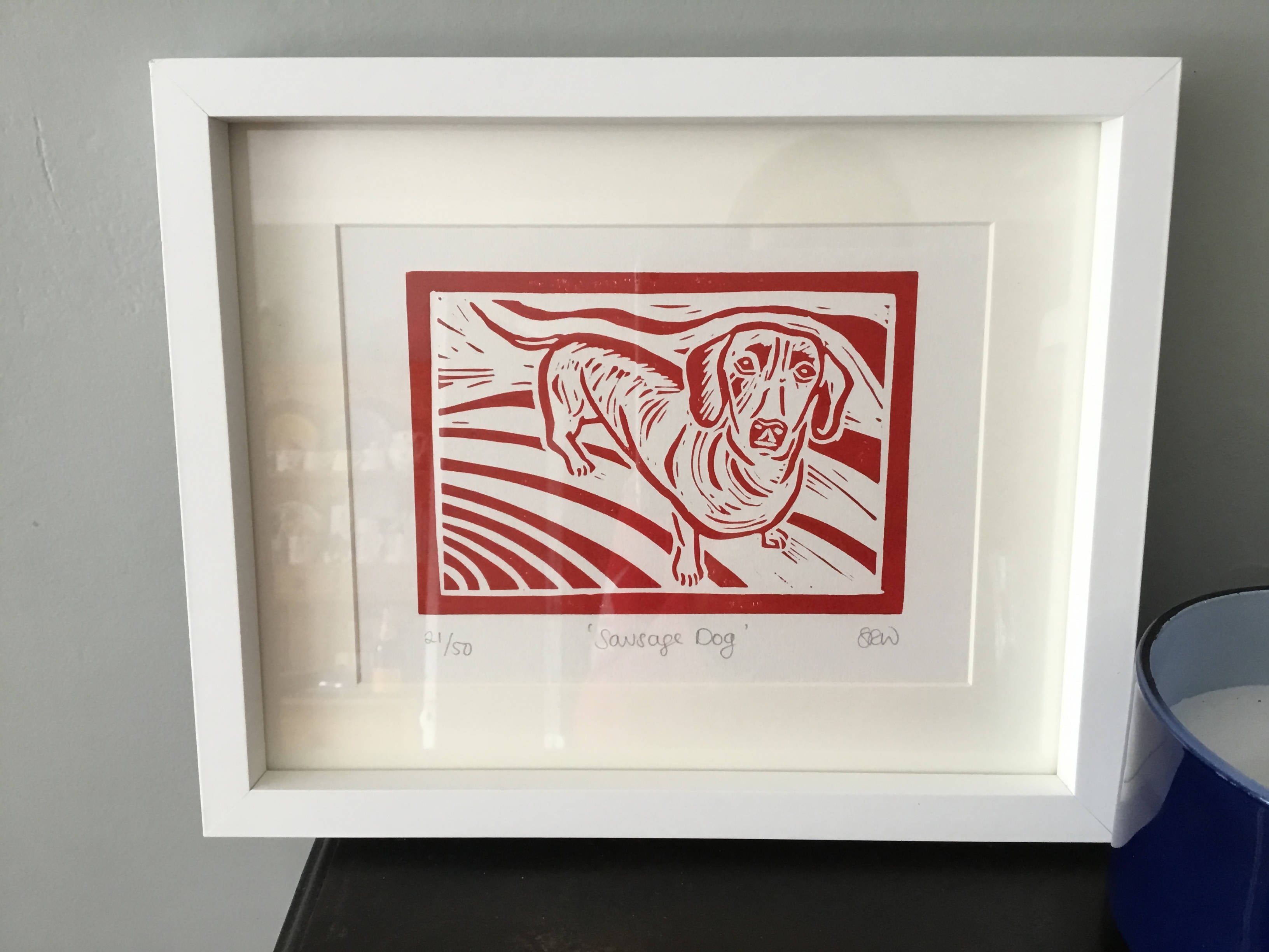 Sausage Dog Framed Lino Cut Print