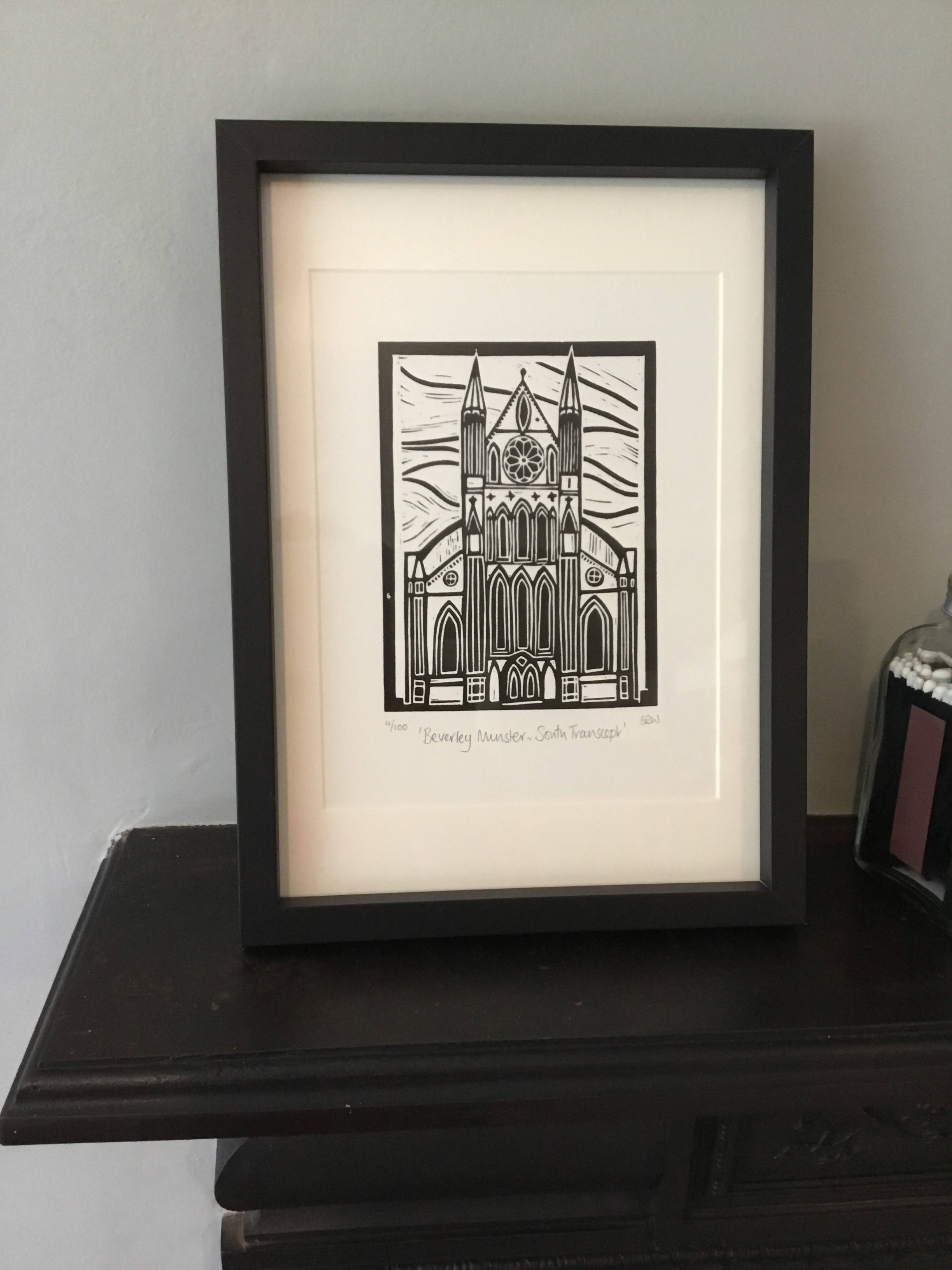 Black and white print of Beverley Minster's architecture.