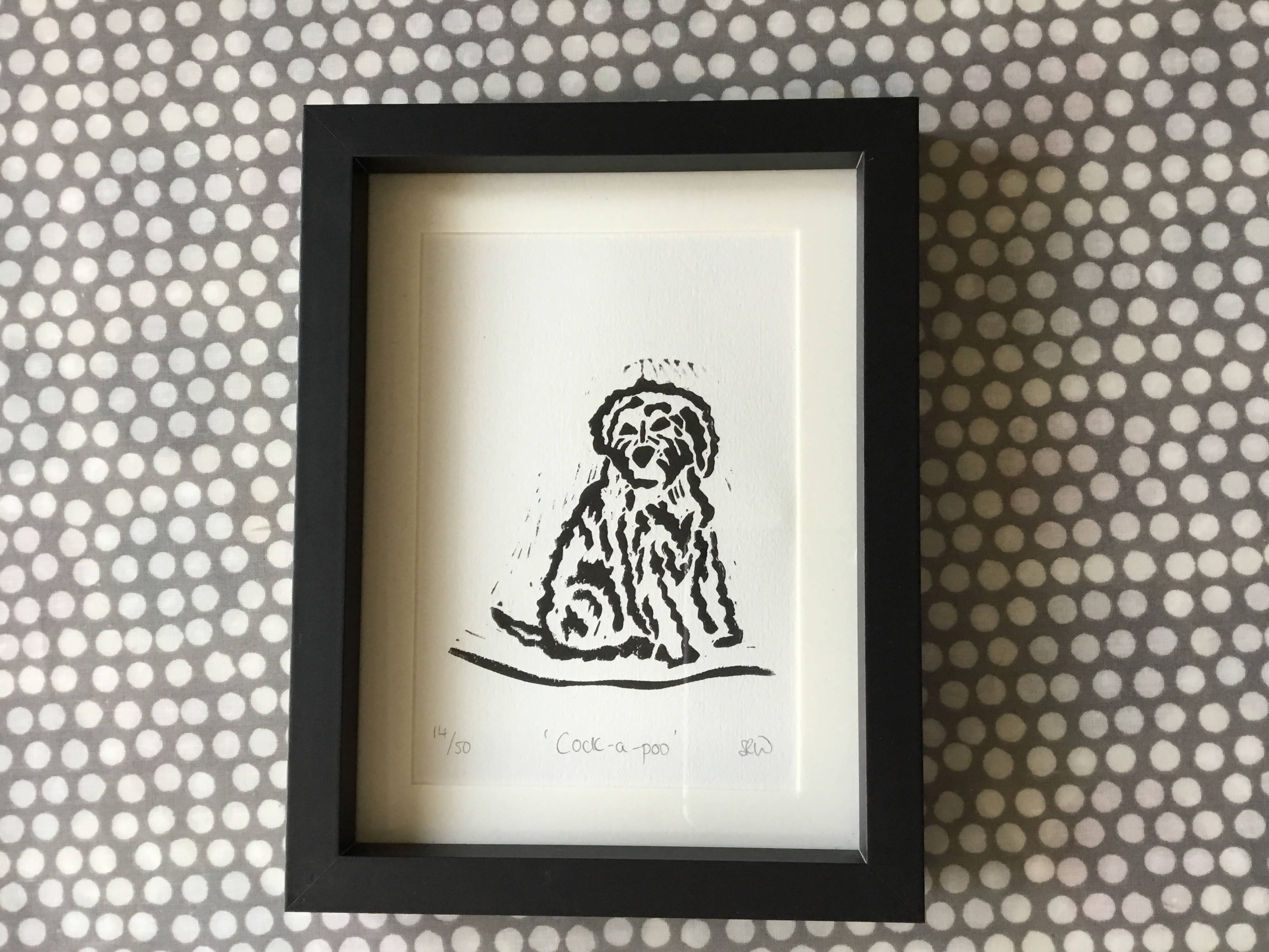 Cockapoo Framed Lino Cut Print