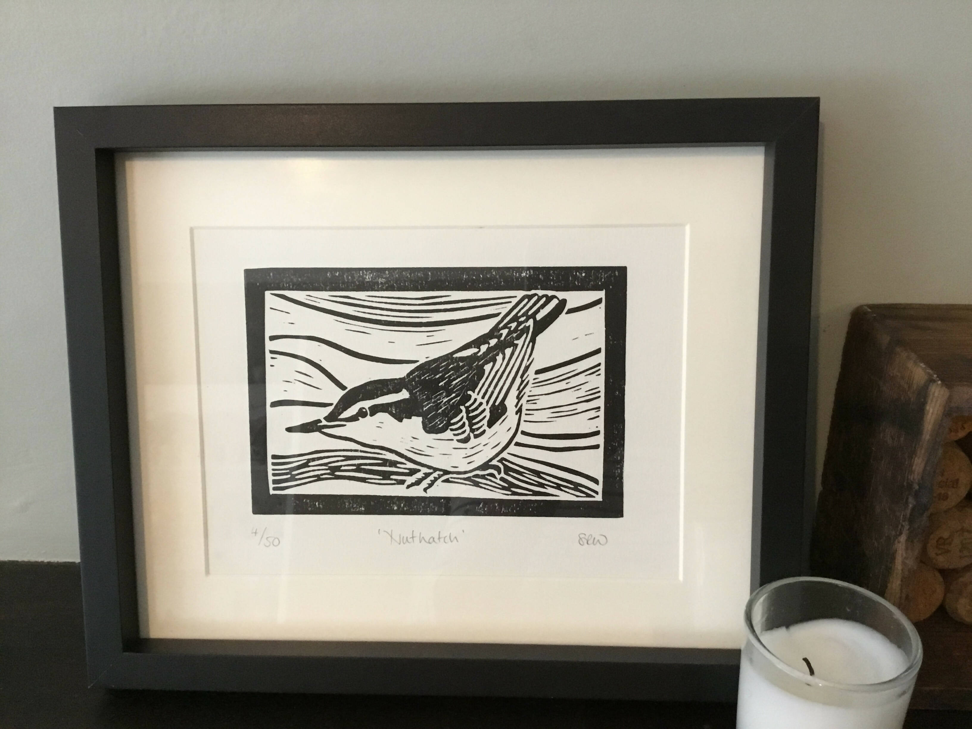 Nuthatch Framed Lino Cut Print