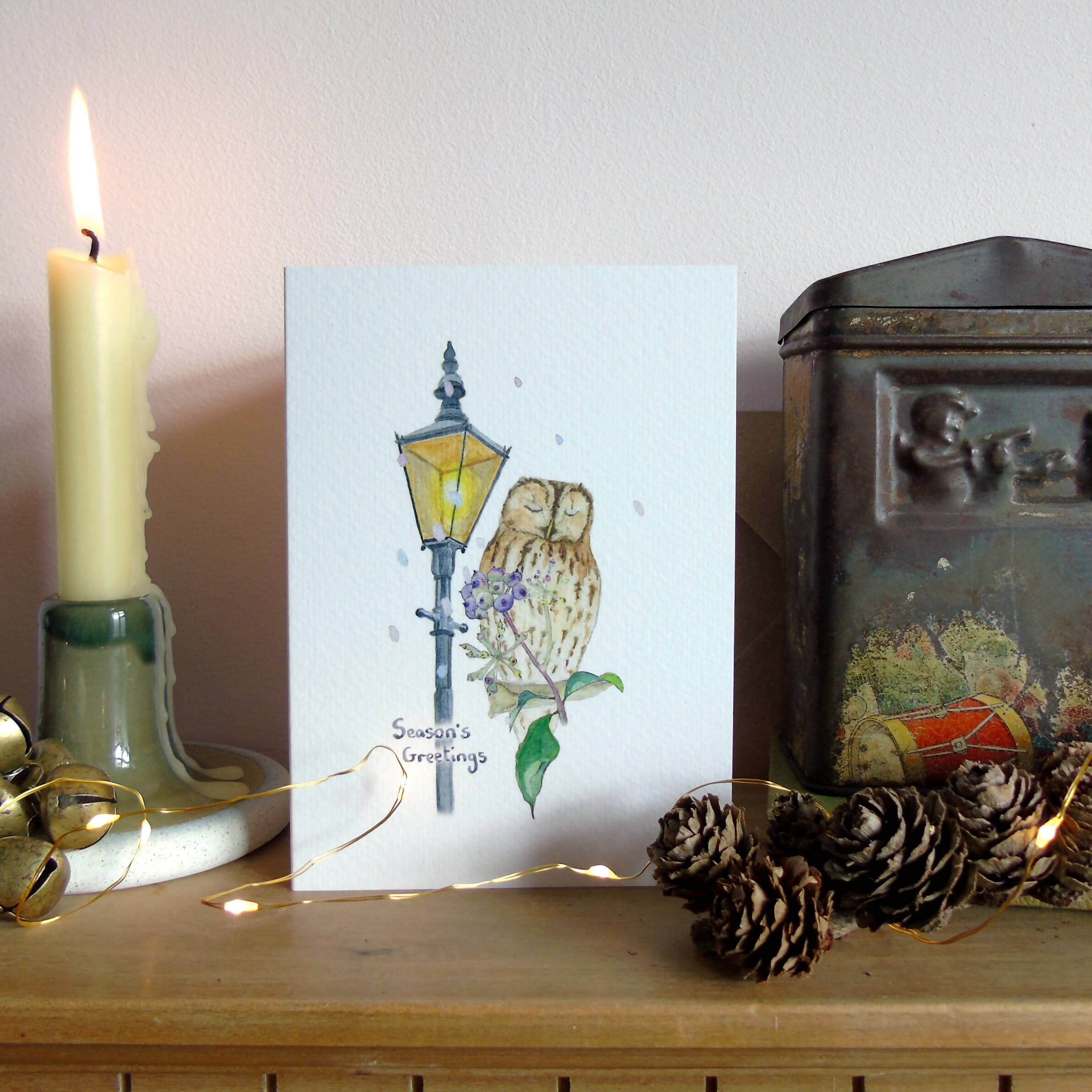 Tawny Owl and Lamp Post Christmas Card