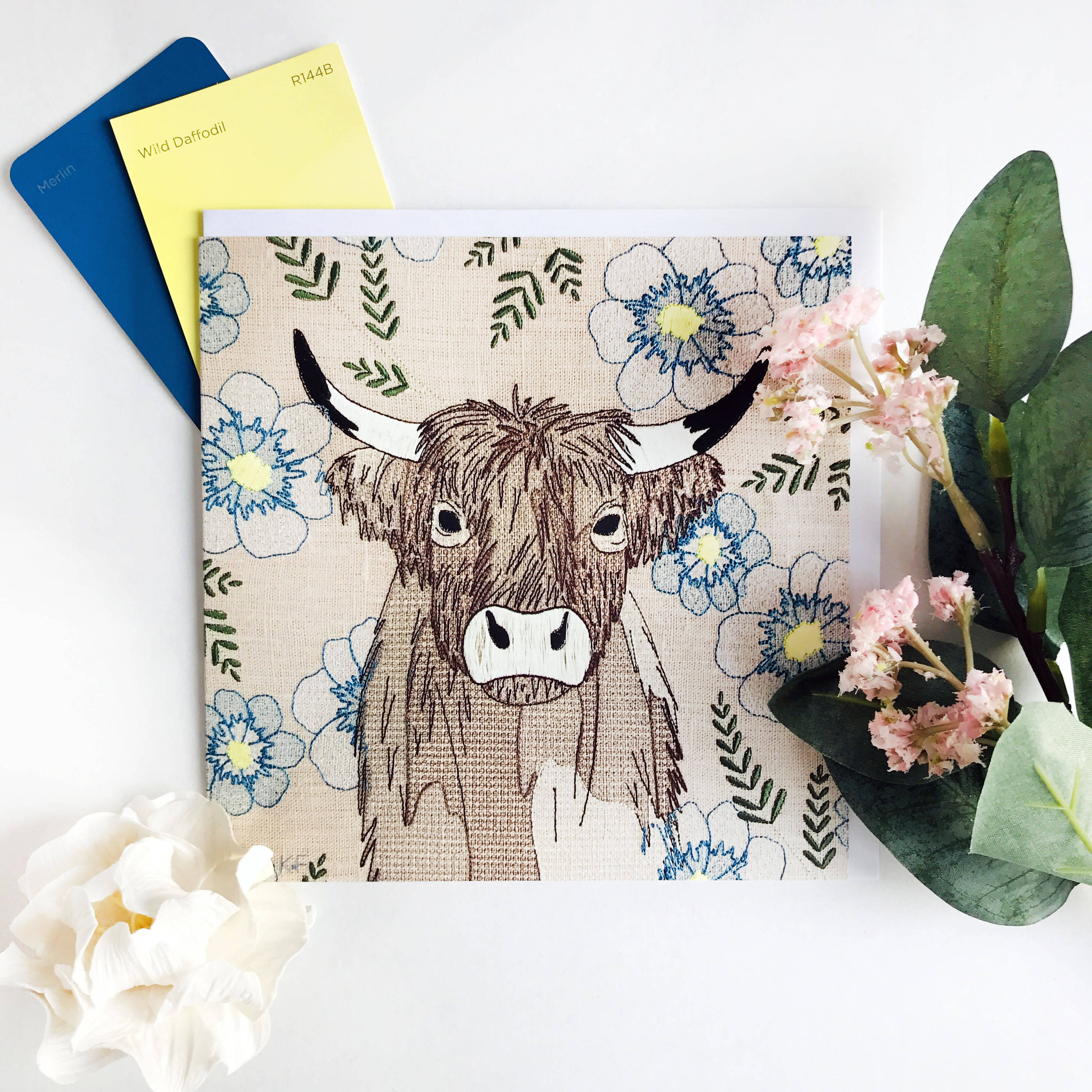 Latte Highland Cow Greetings Card