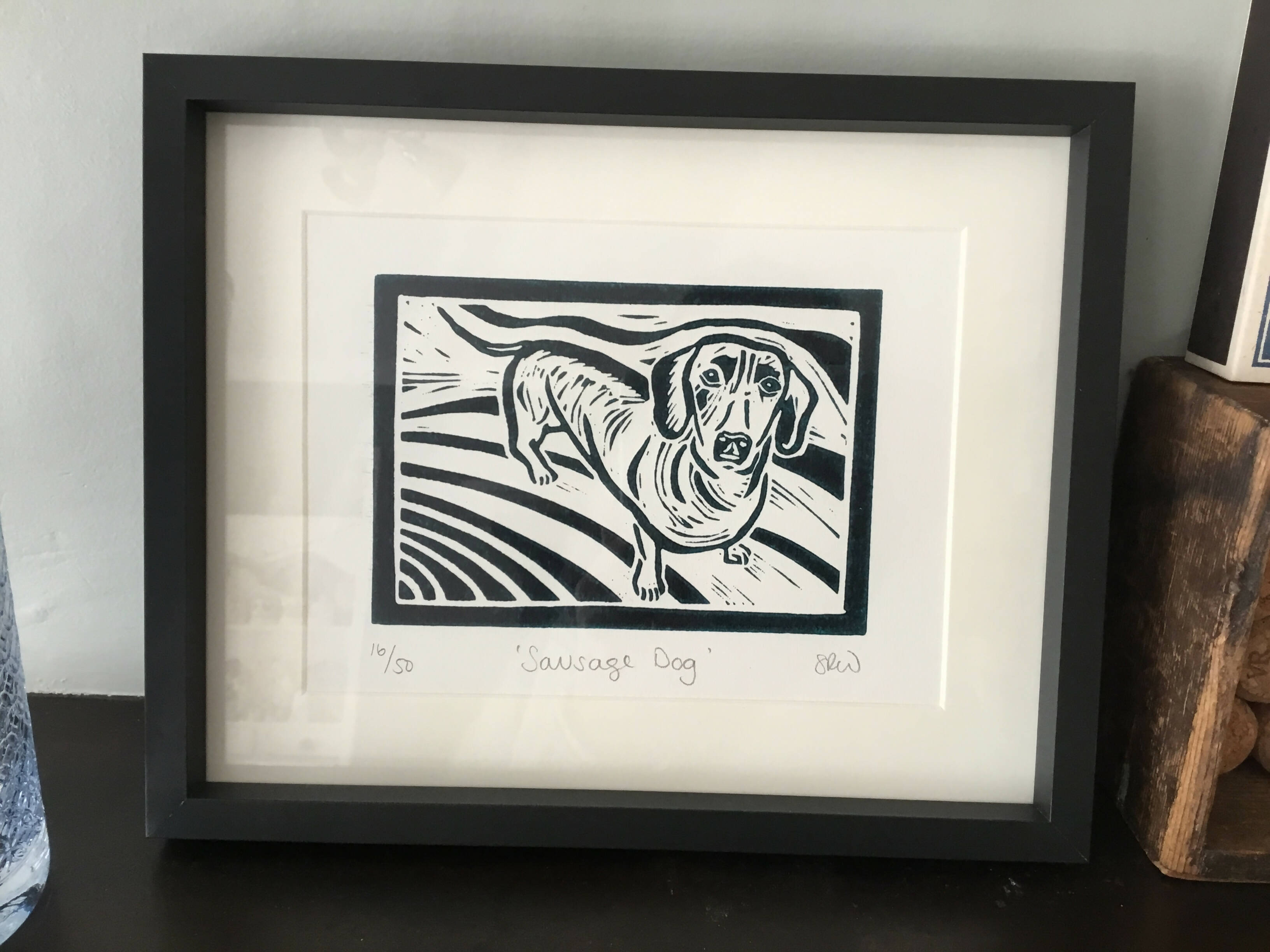 Sausage Dog Framed Lino Cut Print