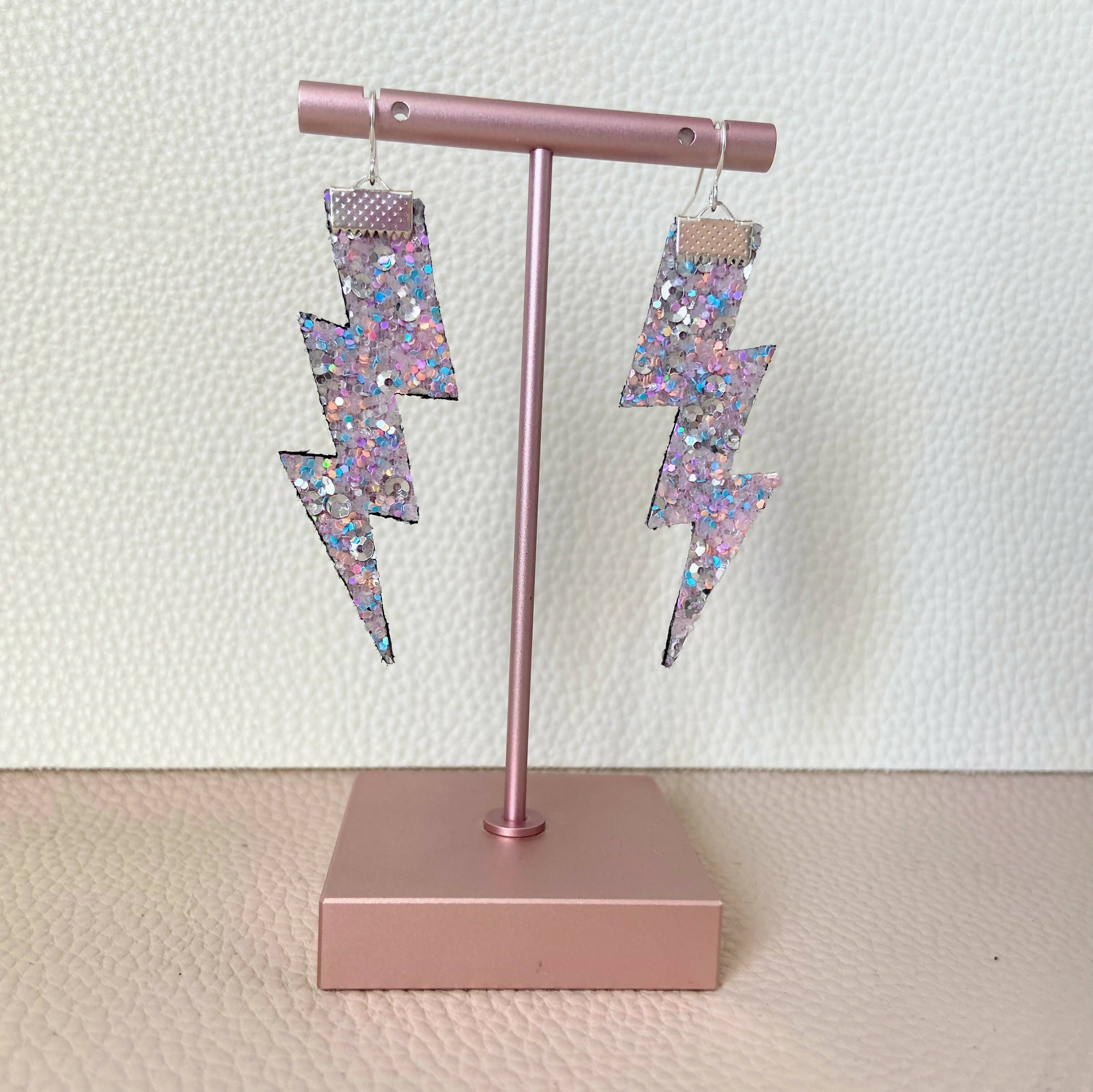 Flash Lightning Bolt Earrings in Silver Sequin Confetti Glitter