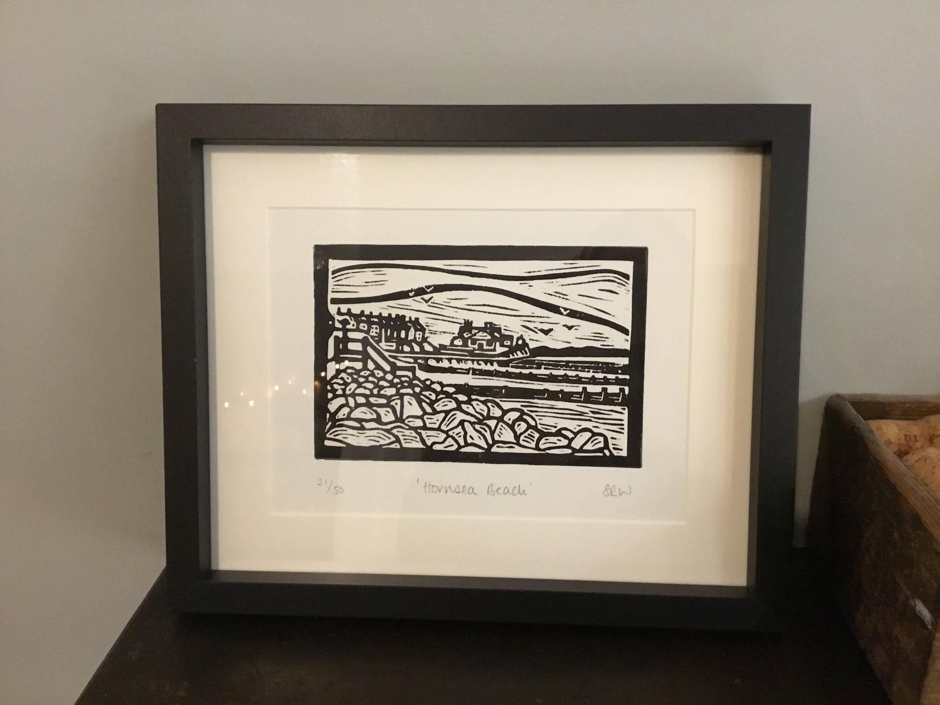 Hornsea Beach Framed Lino Cut Print