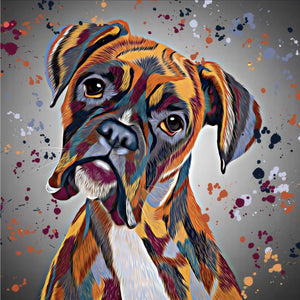 BOXER DOG COLOUR SPLASH FRAMED ARTWORK.