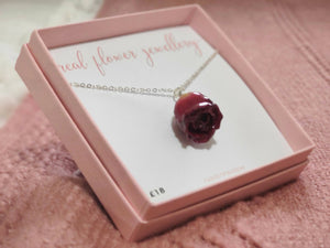 Large Red Rose Necklace Silver Plated