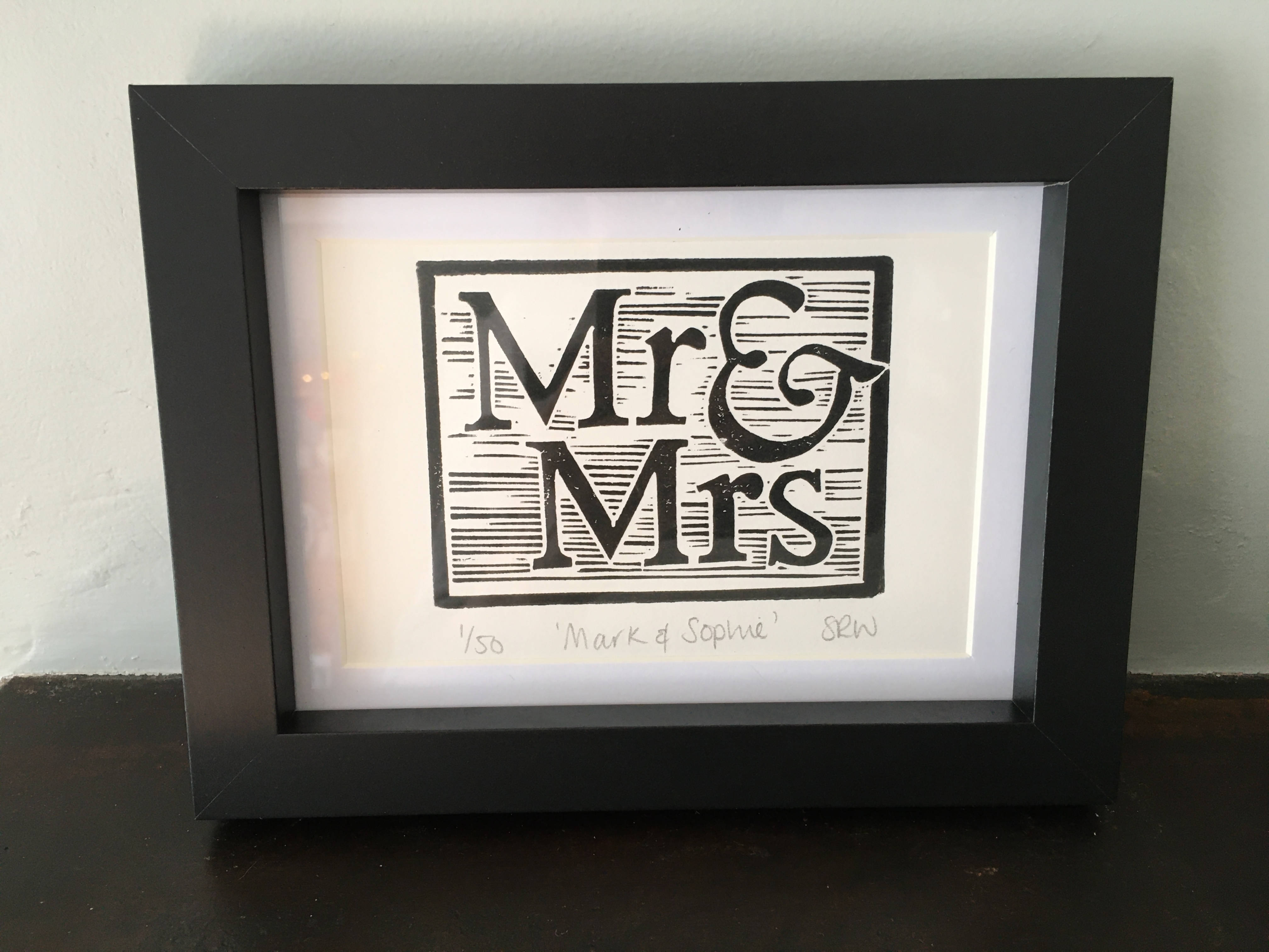 Mr & Mrs Framed Lino Cut Print