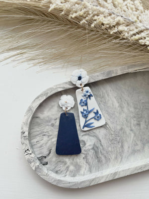 Blue China No. 1 - Handmade Polymer Clay Earrings