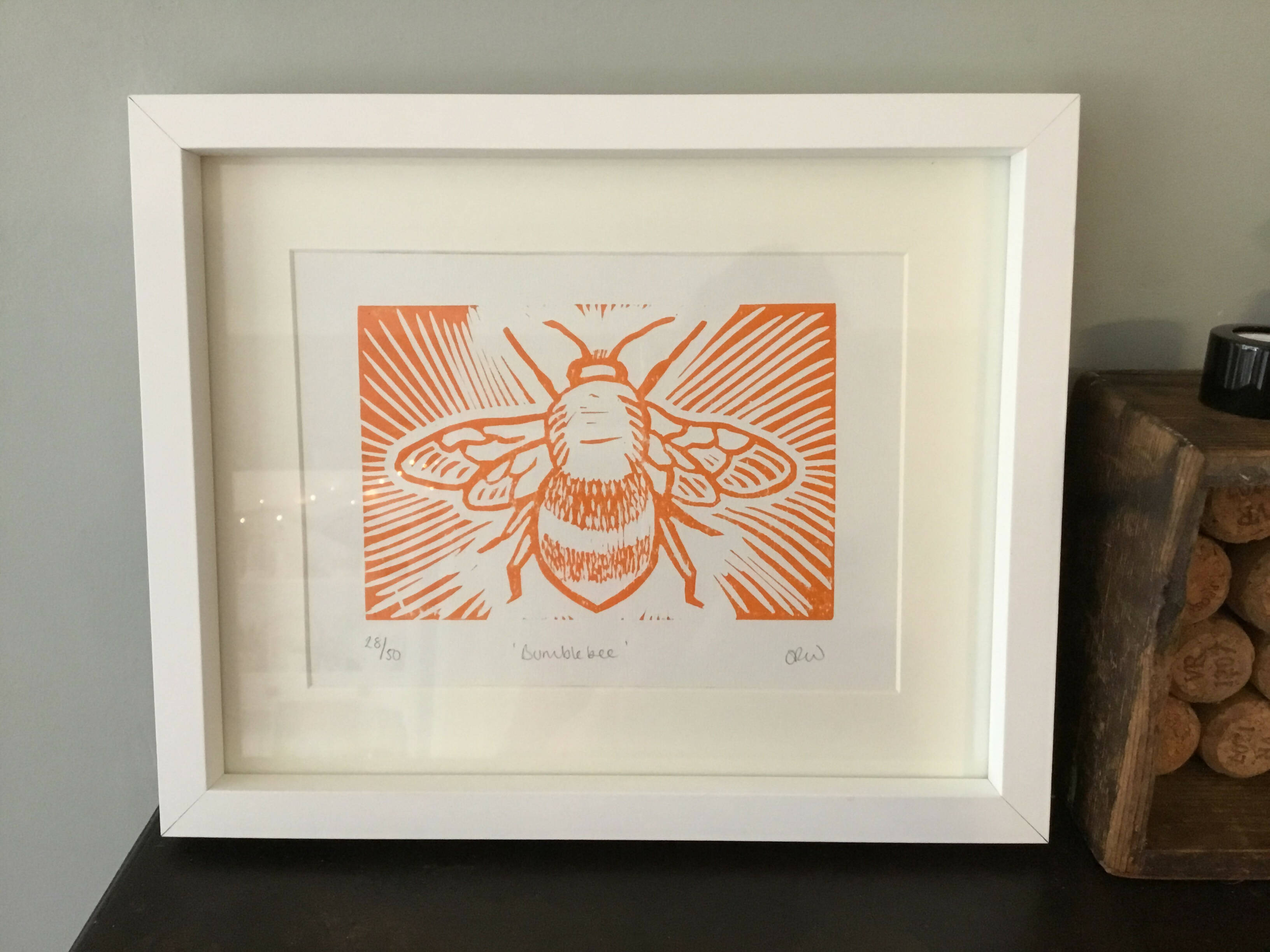 Bumblebee Framed Lino Cut Print