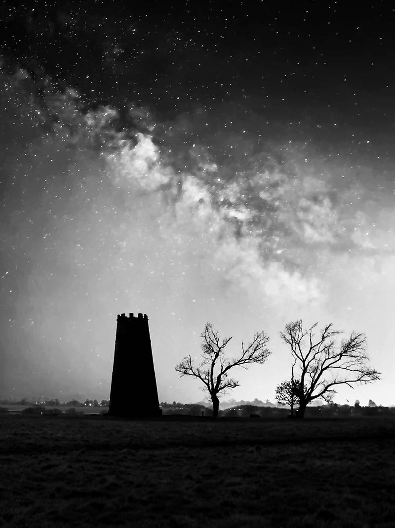 Black Mill under the Milky Way (b/w), Portrait