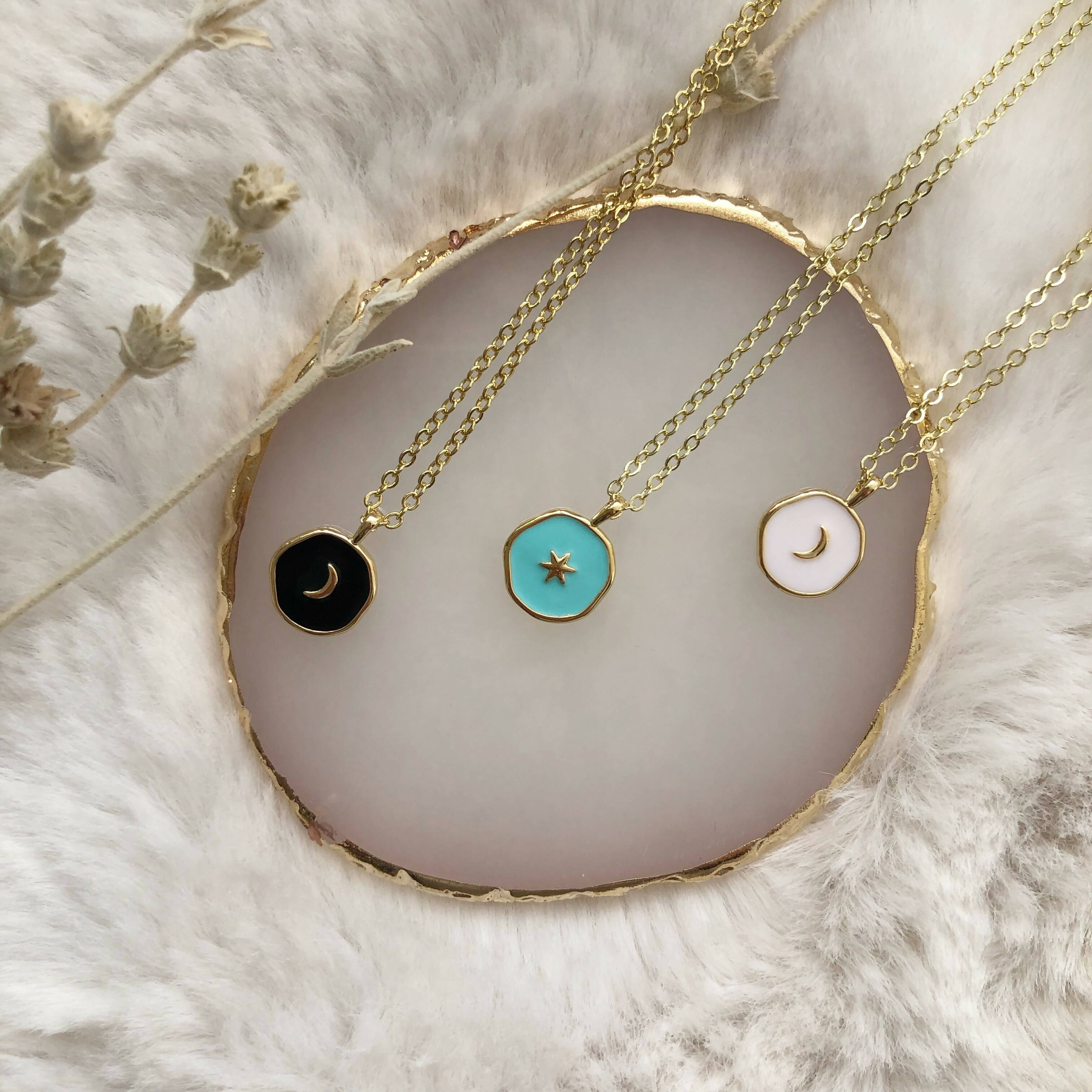 Luna Celestial Enamel Necklace - 18k Gold Vermeil | Art & Soul