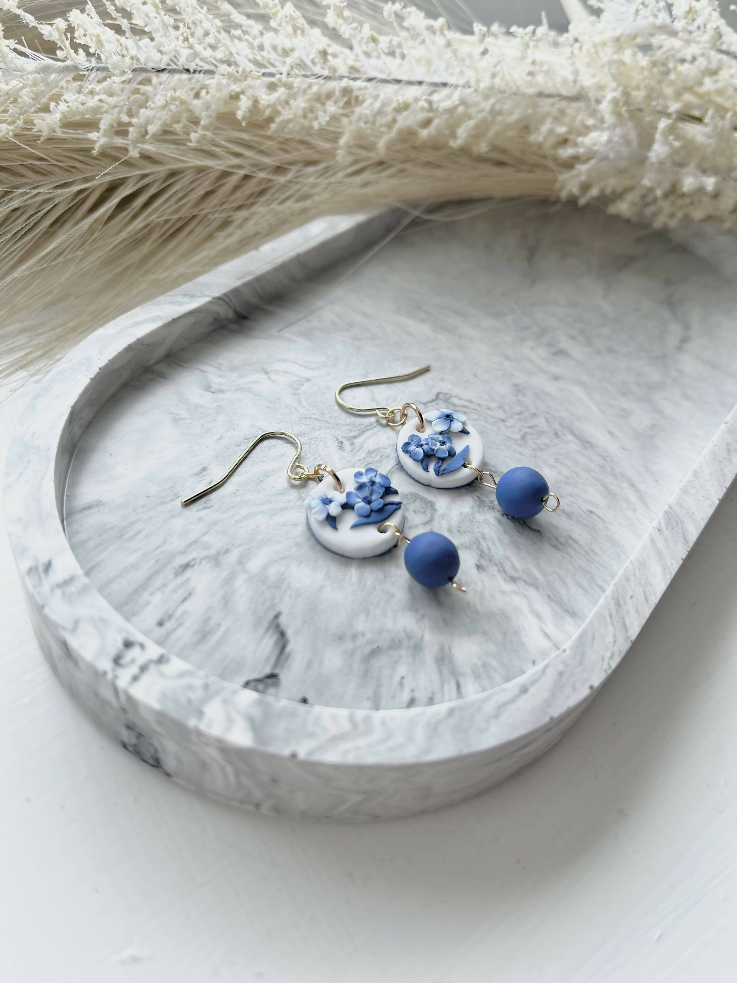 Blue China No. 5 - Handmade Polymer Clay Earrings