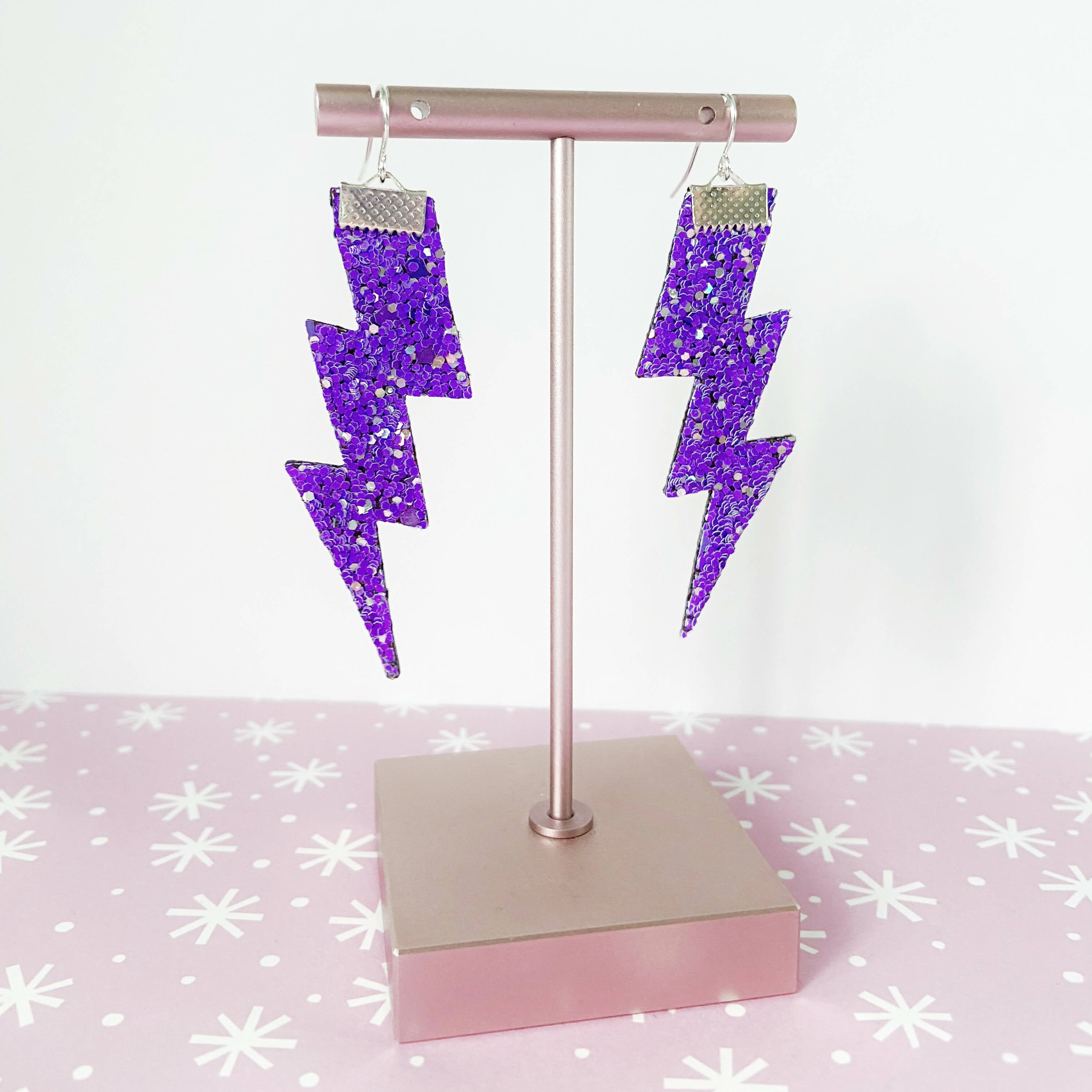 Flash Lightning Bolt Earrings in Dark Purple Glitter